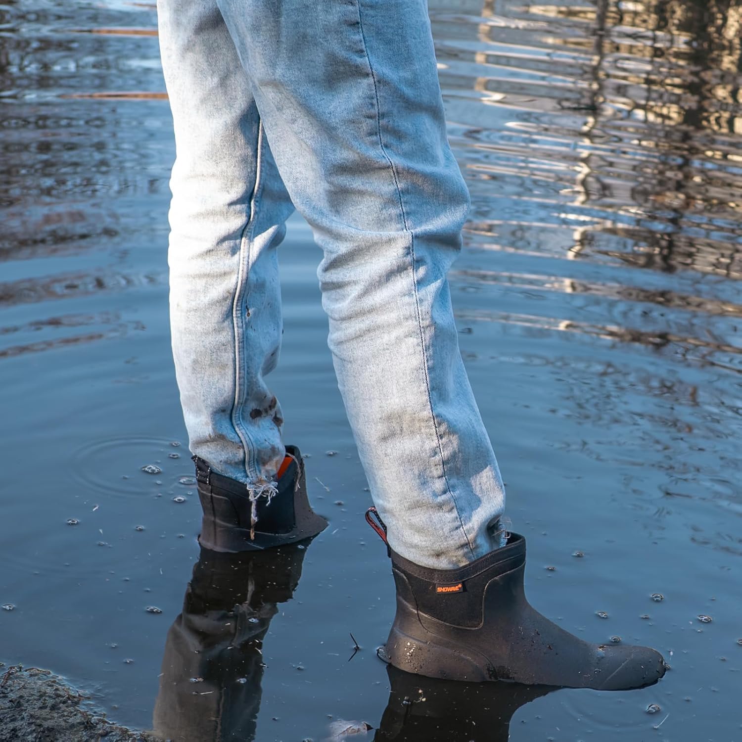 Showave Men's Ankle Rain Boots Waterproof Rubber Garden Boots Durable Slip on Rain Shoes for Outdoor Mud Yard Chore - Image 2