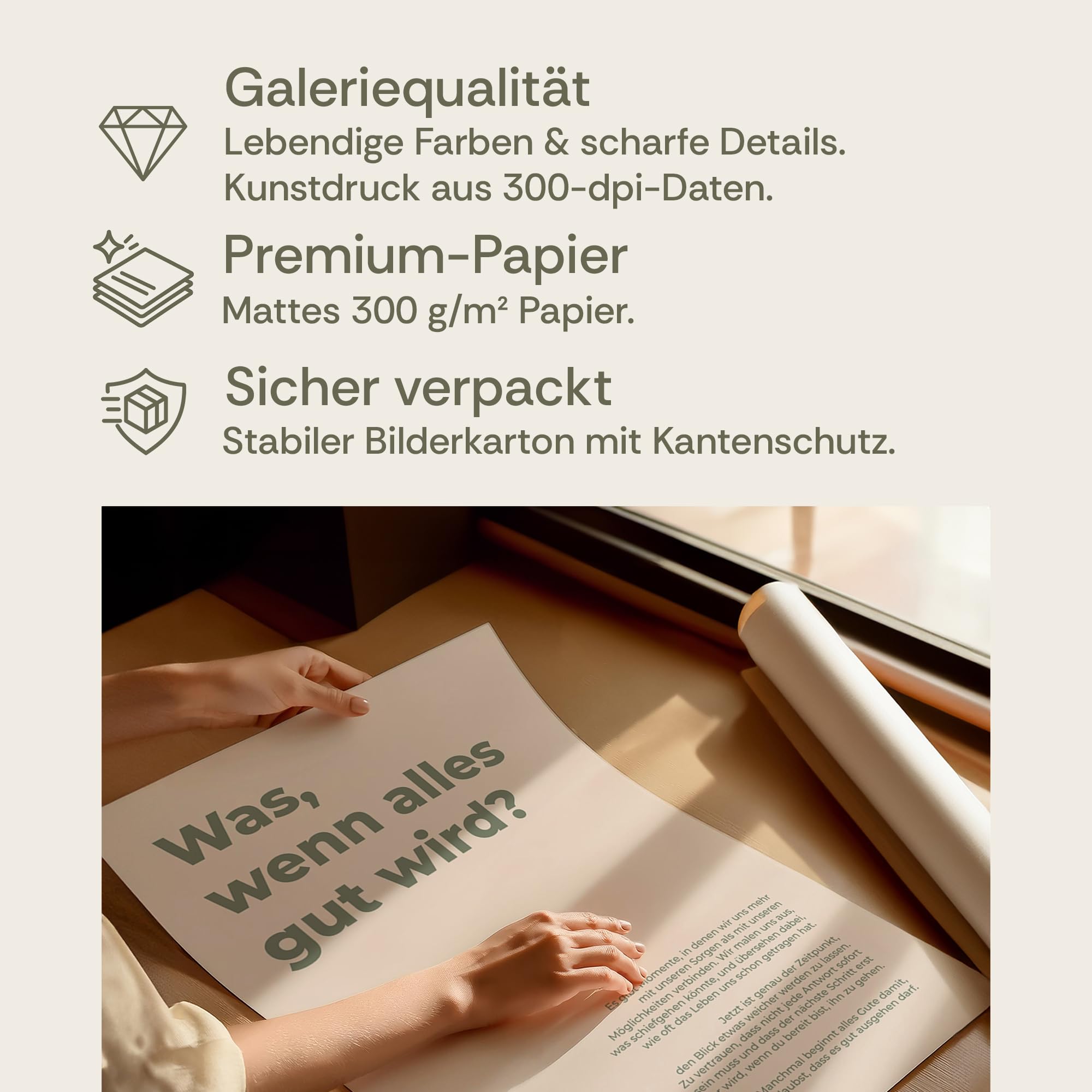 sinnbild Was wenn alles gut wird Poster Affirmation DIN A3 Holzrahmen hell