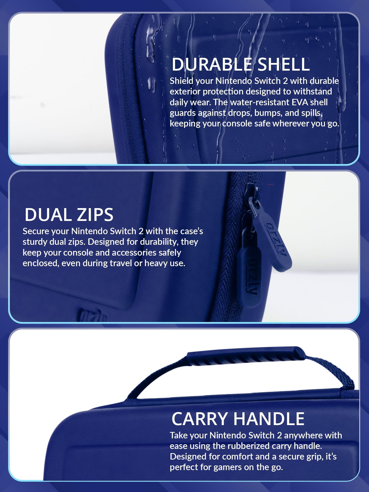 Orzly Custodia per Nintendo Switch 2, custodia protettiva da viaggio con pad per lo schermo, schede di gioco e slot MicroSD con tasche per gli accessori della console