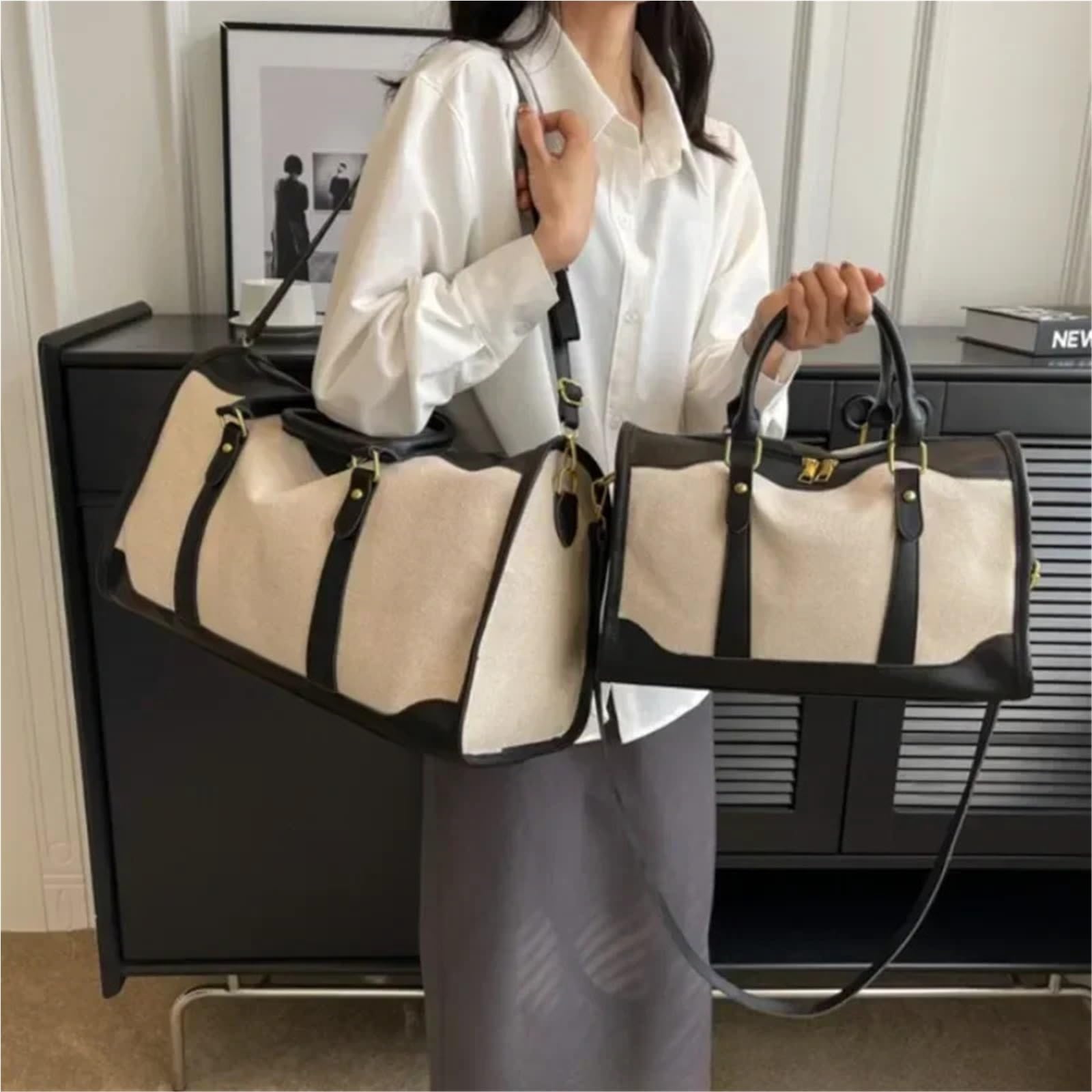 Borsone Da Viaggio 1 borsa da viaggio di grande capacità, borse firmate esterno(Black L)