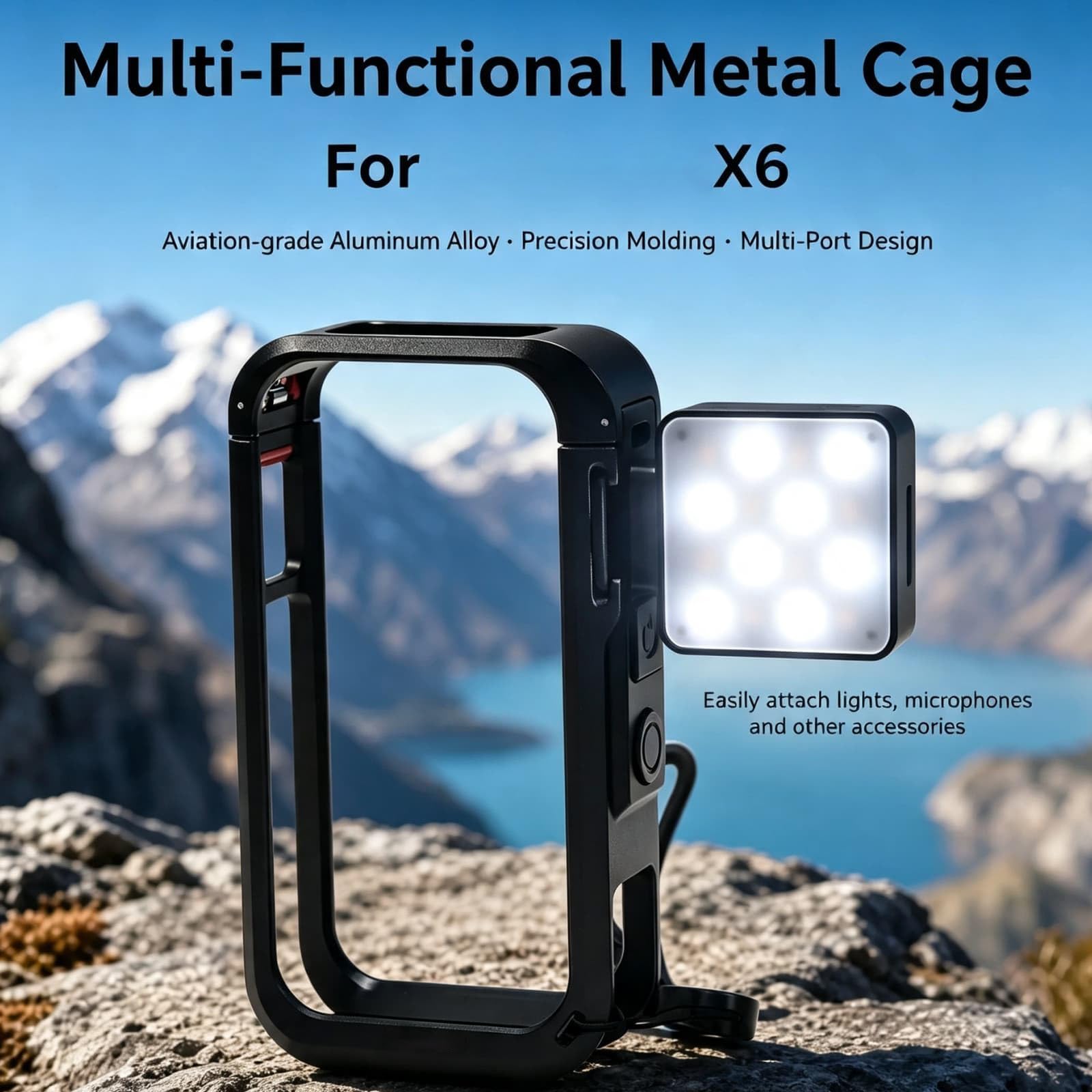 Zestaw metalowych klatek kompatybilny z Insta360 X6, rama ze stopu aluminium z magnetycznym szybkim zapięciem, mini statyw i torba do przechowywania do vlogowania