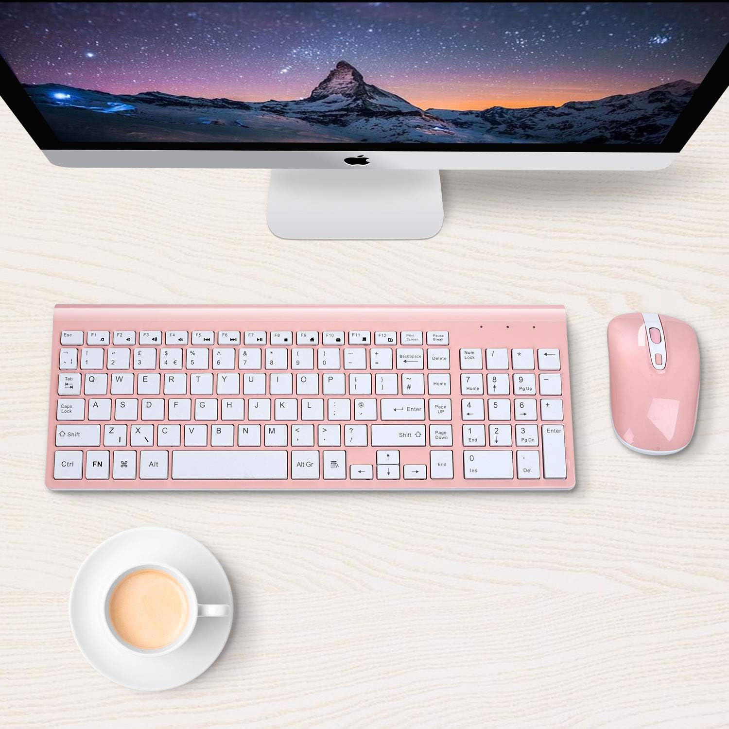 cimetech Wireless Keyboard and Mouse Combo, Compact Silent Ergonomic Scissor Switch Keyboard and Optical Mouse Set, 2.4G Lag-Free Cordless Keyboard Mice for Computer, Mac, Laptop, PC, Windows - Pink