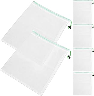 Healvian 6 Stück Netzbeutel für Obst und Gemüse mit Kordelzug Atmungsaktive Transparente Wiederverwendbare Gemüsebeutel Leicht und Vielseitig für Obst Gemüse Meeresfrüchte Praktische