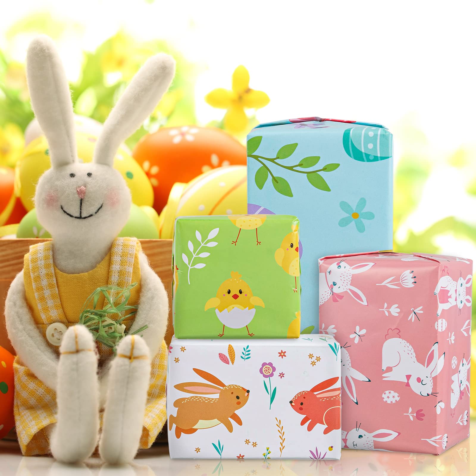 Carta Da Regalo Pasquale 6 Fogli 50x70cm – Motivi Uova, Coniglio, Pulcino, Farfalla – 80g/m²