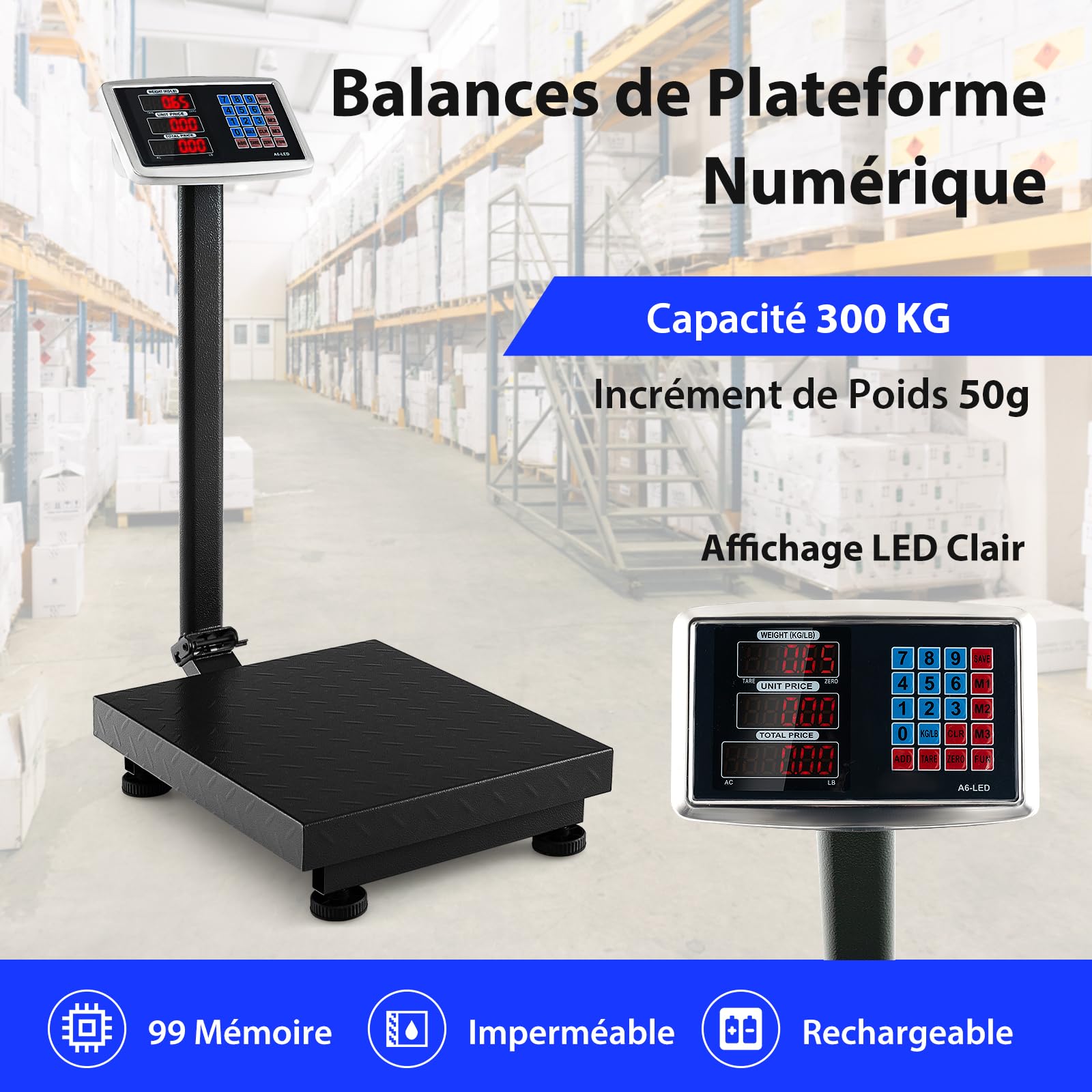GOPLUS Balance à Plateforme Profesionnelle, Capacité 300Kg, Balance Electronique Pliable avec Calculateur de Prix, Conversion d'Unité LB/KG, Précision de 50G, pour Industrielle, Bagages (Argenté)