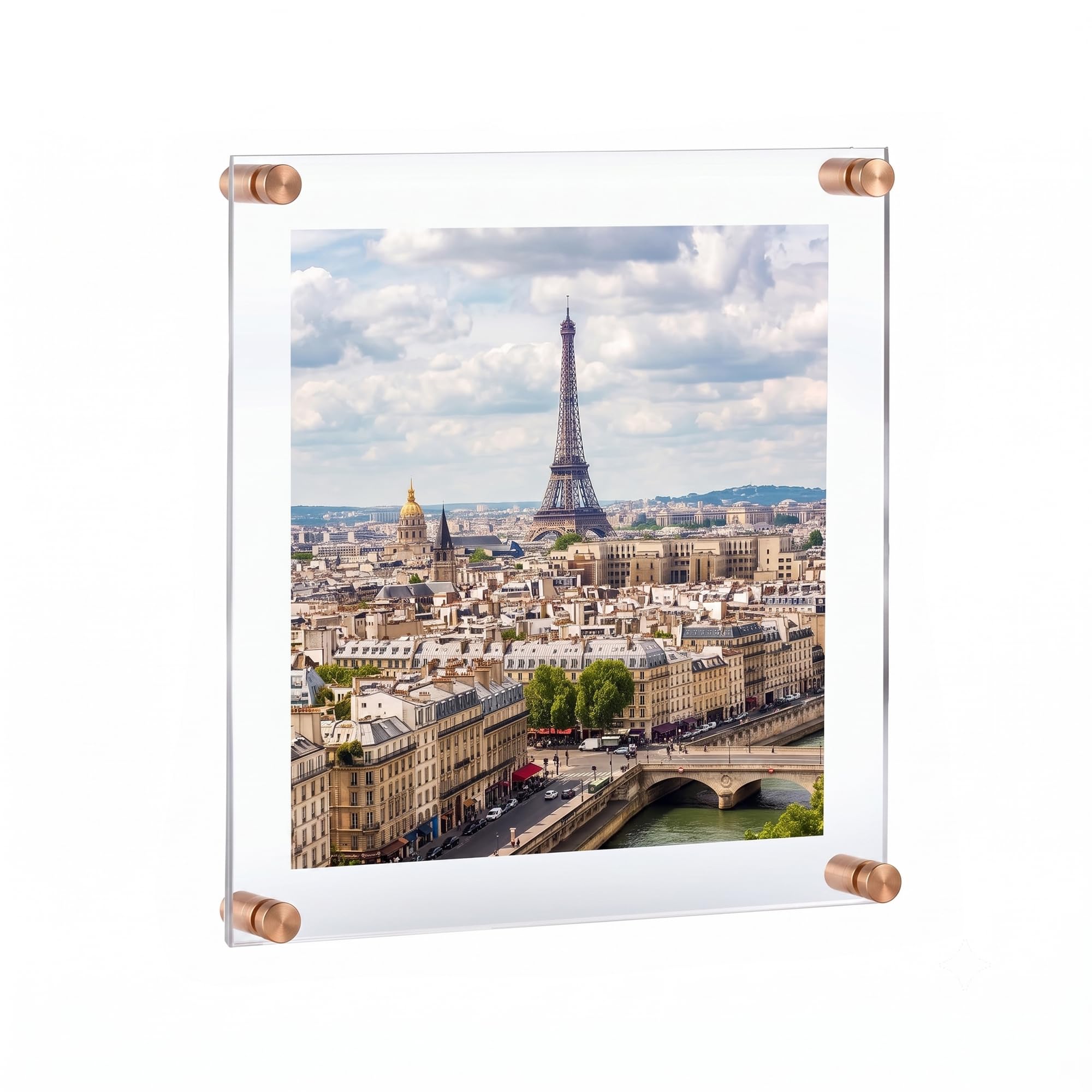 Azar Displays 105522-ROSE Cadre mural flottant en acrylique avec capuchons en or rose de 2,5 cm, taille graphique 40,6 x 50,8 cm (50,8 x 61 cm au total)