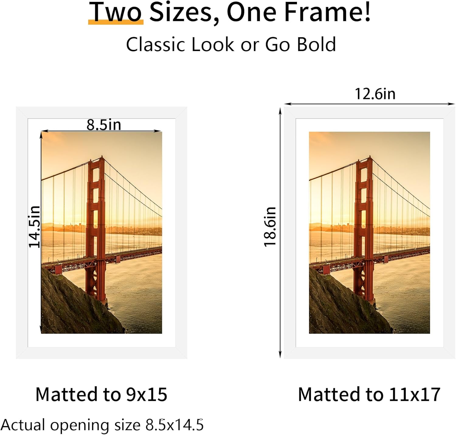11x17 picture frame 3 pack - white poster frame display pictures 9x15 with mat or 11 x 17 without mat for wall hanging horizontal and vertical white 11x17(3pk)