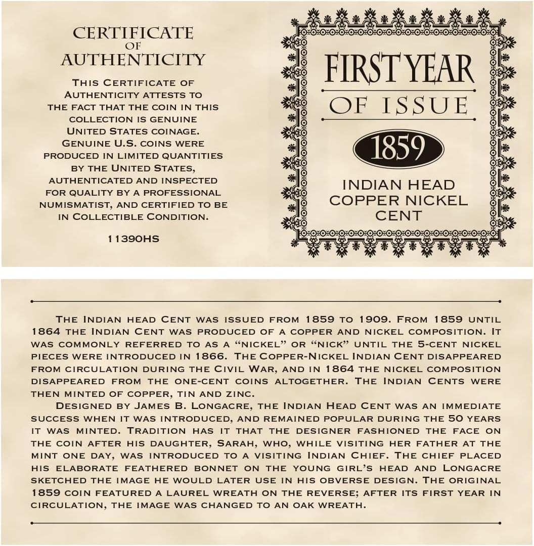 American Coin Treasures First Year of Issue Indian Head Penny 1859