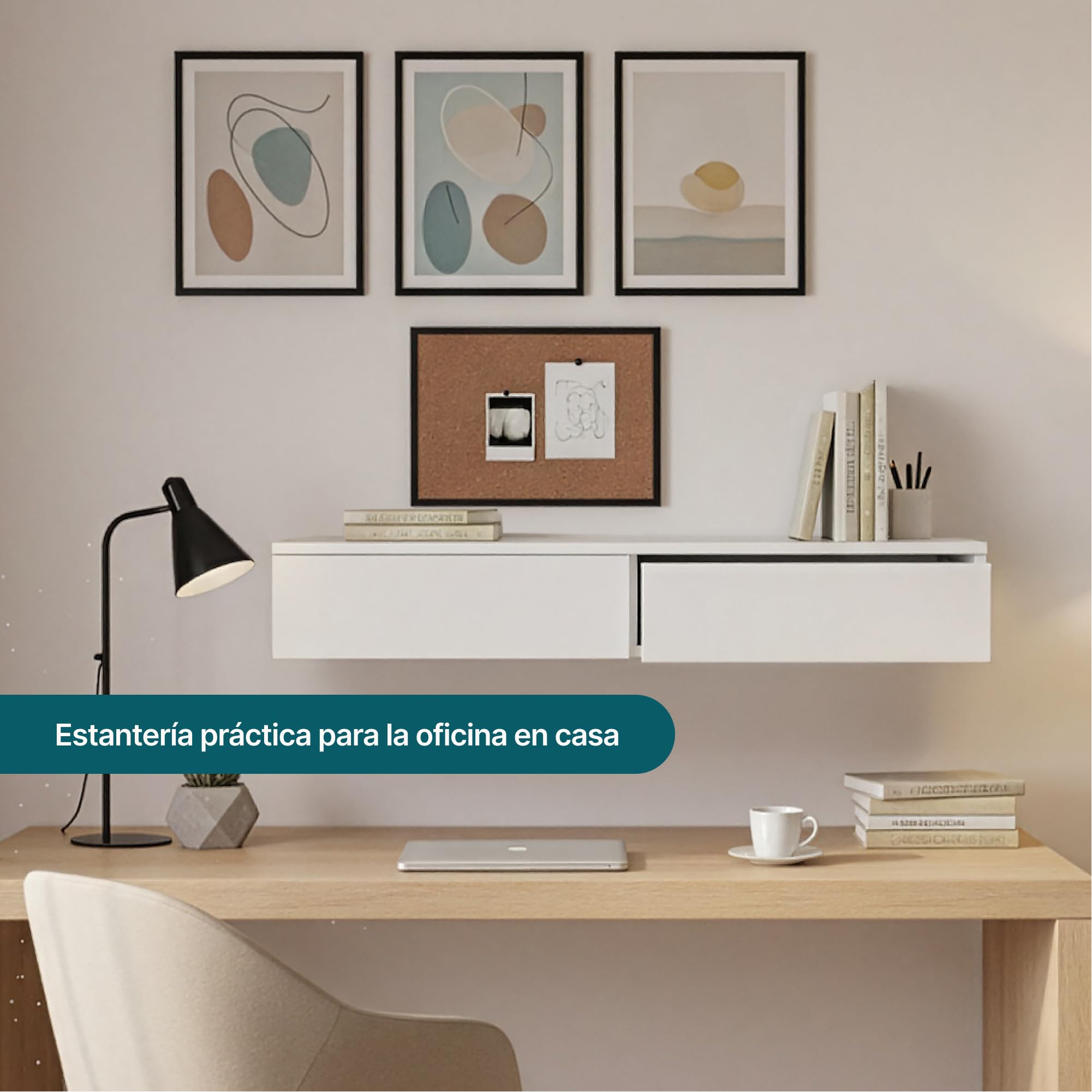 [en.casa] Estanteria Pared Karstula con 2 Cajones hasta 5 kg Mesilla de Noche Mural Estante con Dos Cajones Recubierto de PVC 80 x 35 x 12 cm - Blanco