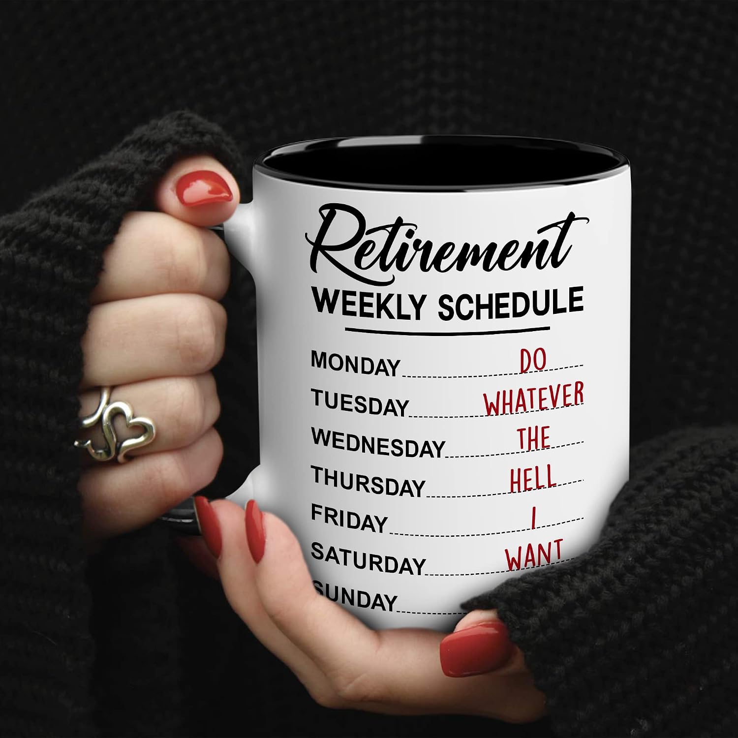 WHIDOBE Retirement Gift - Gift For Retirement Men And Women - Retired Gifts - Retirement Weekly Schedule Gifts - Retiree Gift for Women Men - Retired Calendar Mug for Coworkers, Boss, Grandma, Grandpa