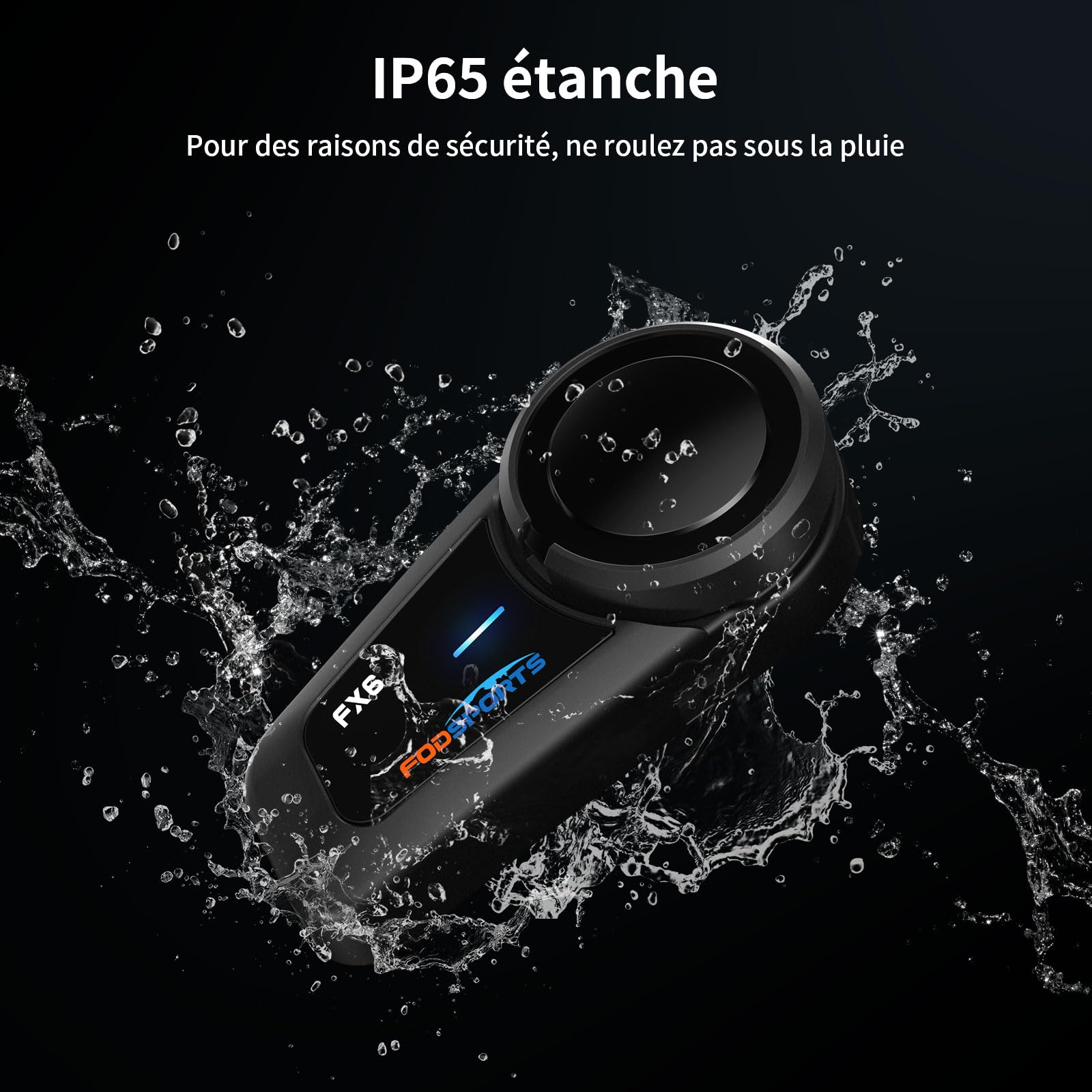 Fodsports FX6 Intercom Moto, 6 Voies Intercom Moto pour 6 Casques avec Radio FM, Main Libre, 1000 m Oreillette Bluetooth Casque pour Motocyclette/ATV