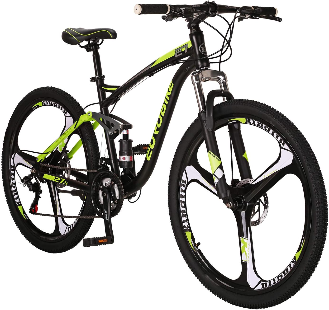 EUROBIKE OBK 27.5 Inch Mens Mountain Bike Steel Frame 21 Speed Full Suspension Bicycle for Adult Men or Women