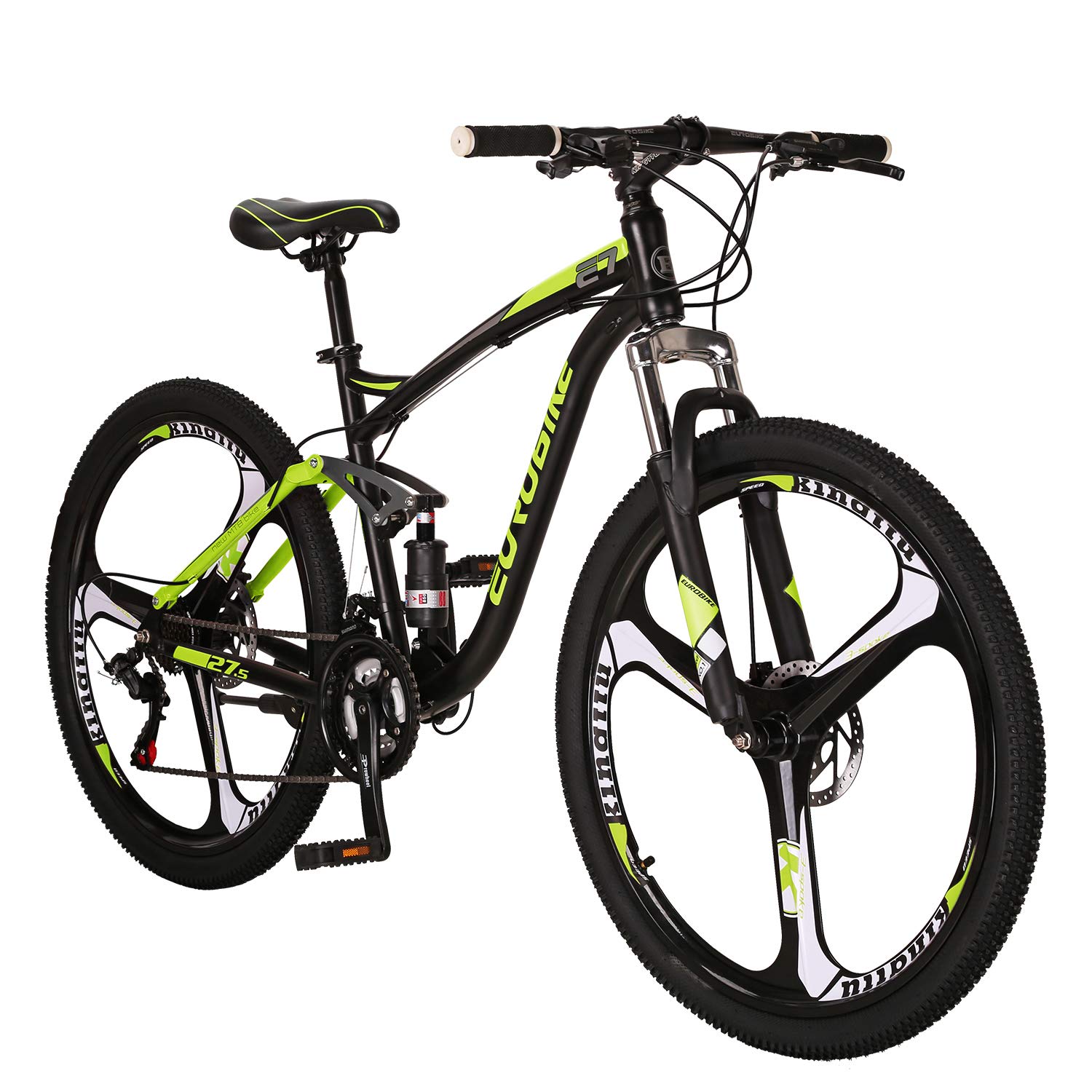 EUROBIKE OBK 27.5 Inch Mens Mountain Bike Steel Frame 21 Speed Full Suspension Bicycle for Adult Men or Women