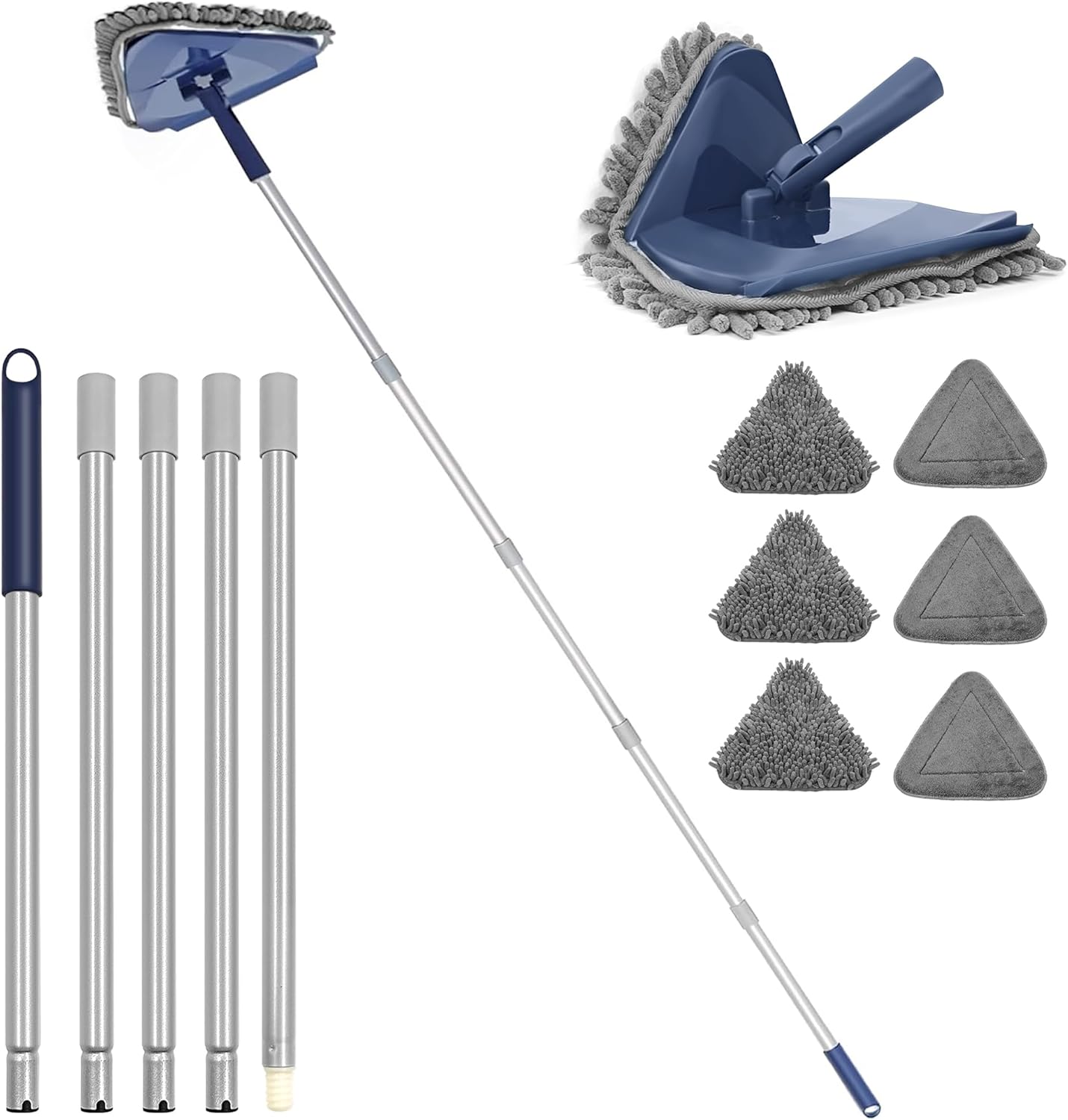 Newly Upgraded Wall Cleaner Mop with Long Handle 82 Inches, 3-in-1 Ceiling Cleaning Tool Duster with 6 Replacement Microfiber Chenille Pads for Painted Walls, Window, Floor, Baseboard