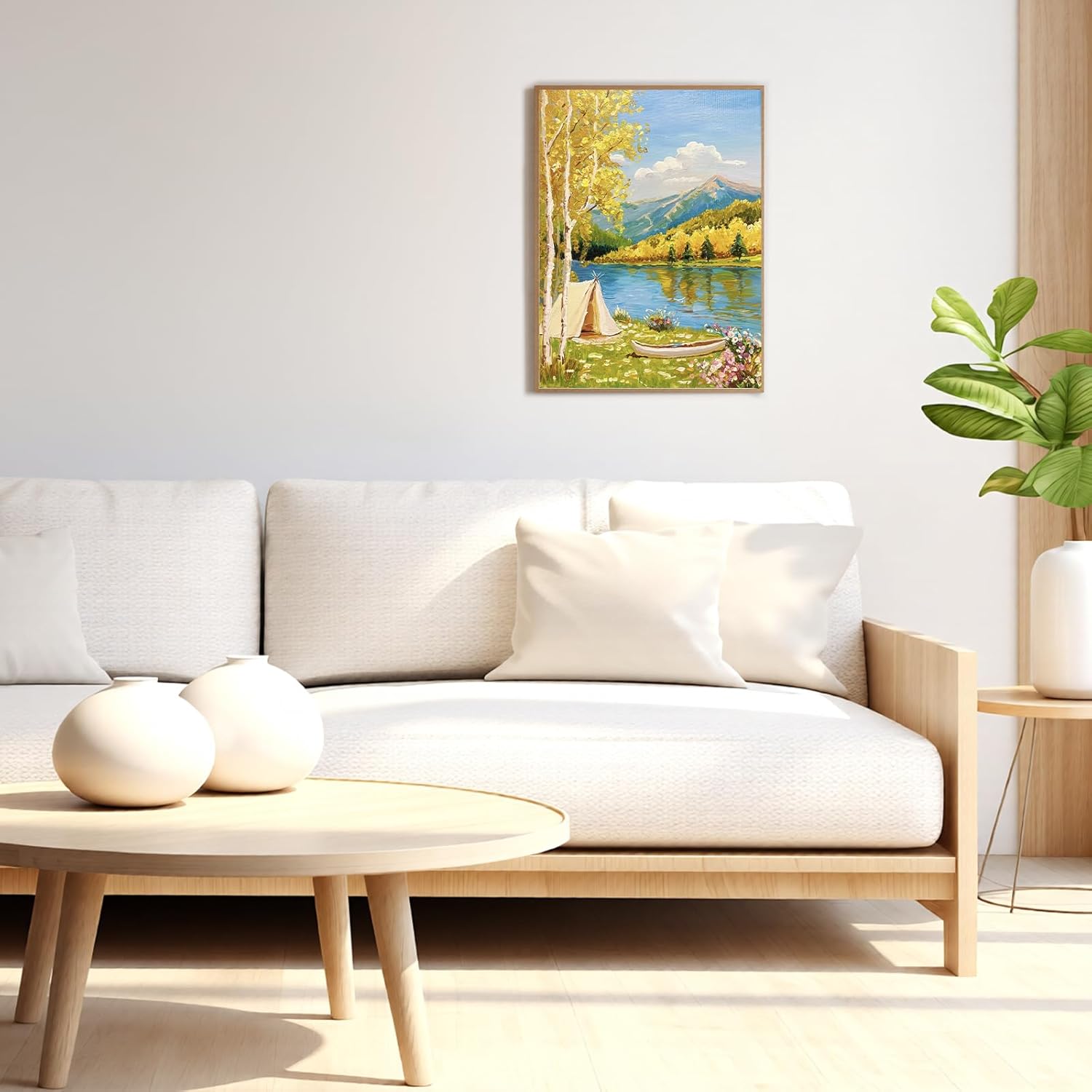 OLDEGG DIY Framed Paint by Numbers for Adults,Autumn Mountain Lake Landscape Themed Paint by Numbers Kit for Adults with Easel,Brushes & Acrylic Paints,Oil Painting Wall Art for Home Decor 12x16inch