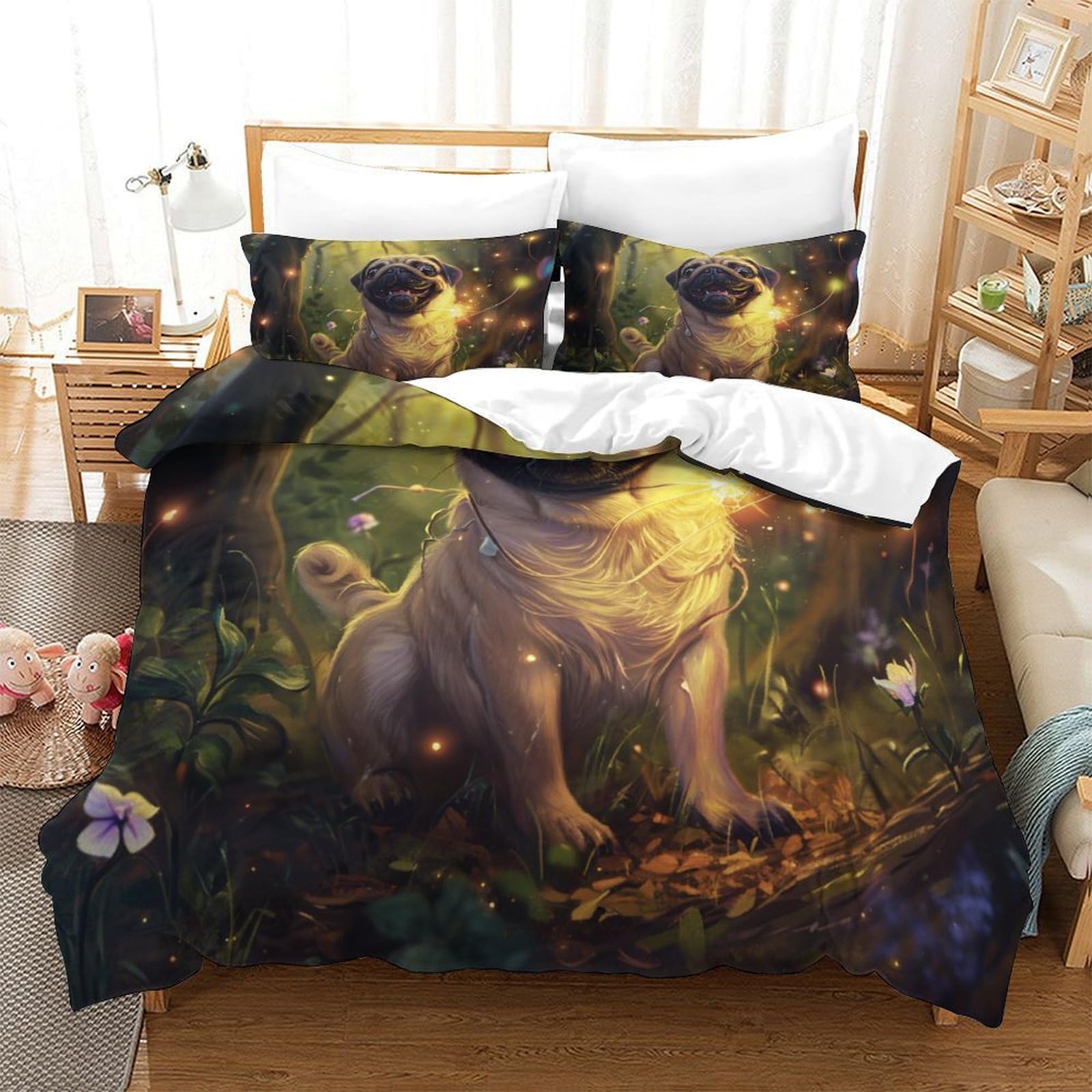 Parure de lit chien 3D 140x200 microfibre avec taie d'oreiller pour lit enfant