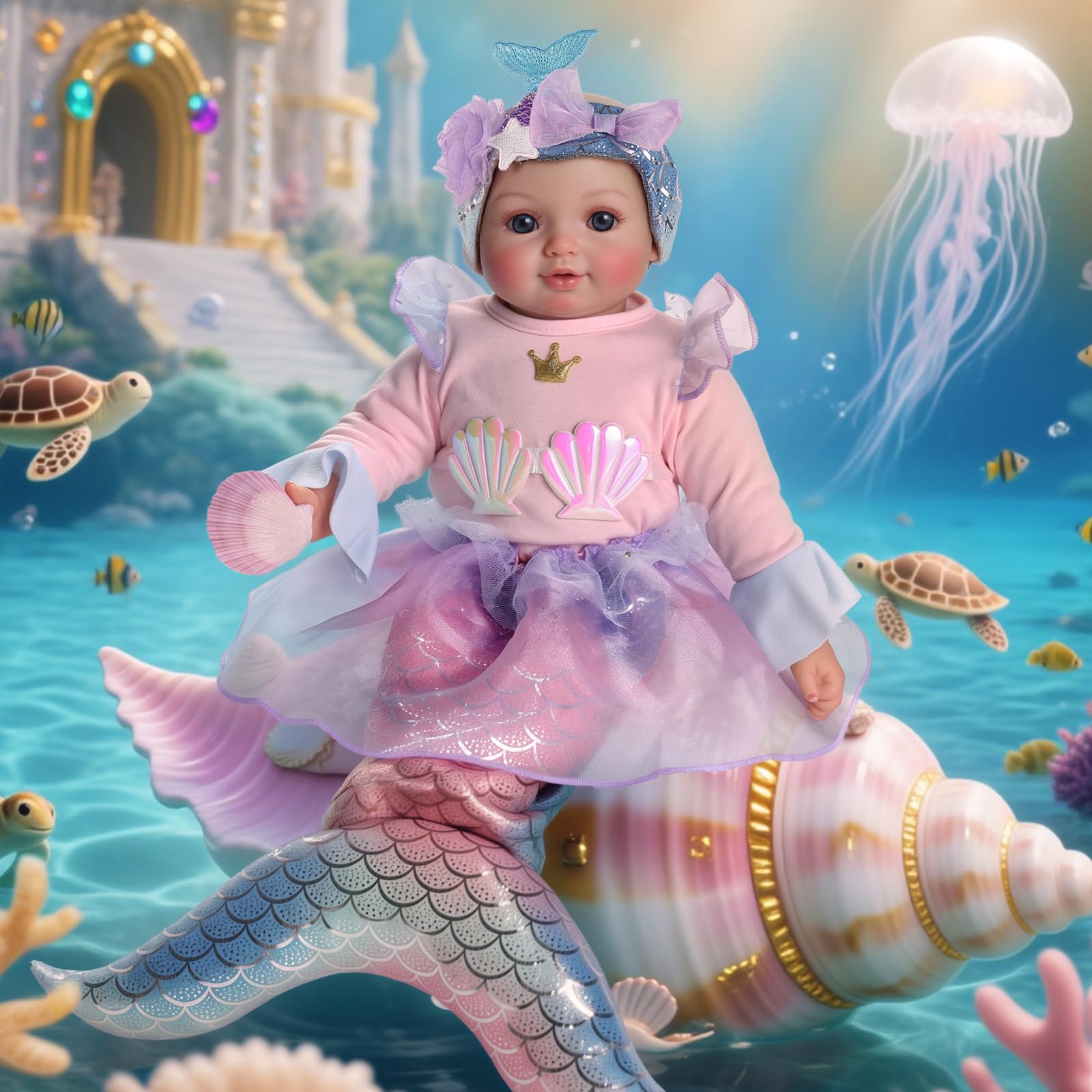 BABESIDE Mermaid Baby Dolls Girl - 15inch Mermaid Toys Realistic Soft Baby Doll Real Life with Sparkling Mermaid Tail & Princess Accessories, Mermaid Toys for Girls 3-10 Girls Gifts, Collection