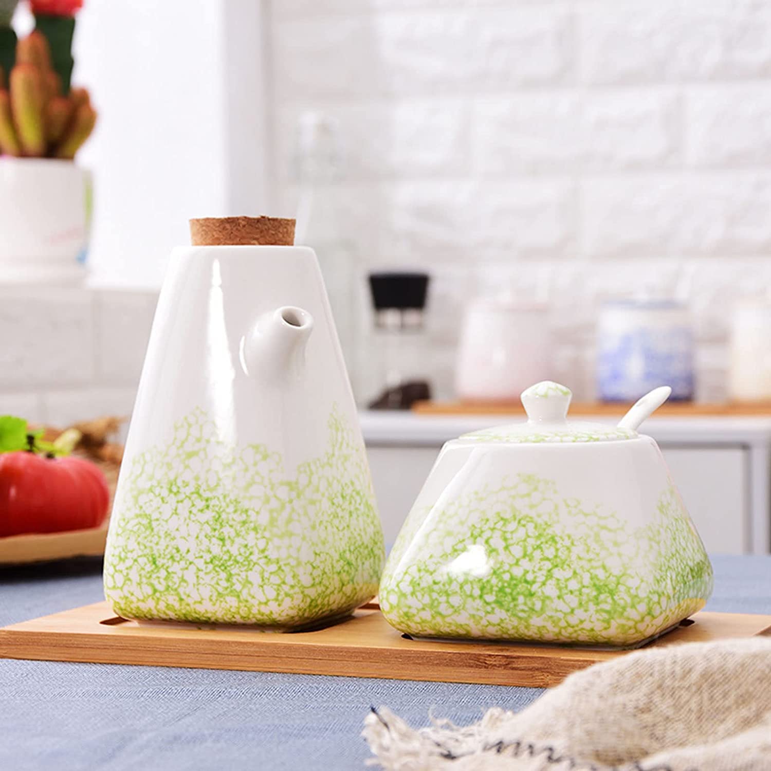 Azucarero de cerámica, jarra for crema, azucarero de cerámica colorido con tapa, azucarero de porcelana con cuchara, salero pequeño, tarro de almacenamiento, for cafetería, restaurante, cocina, jarra