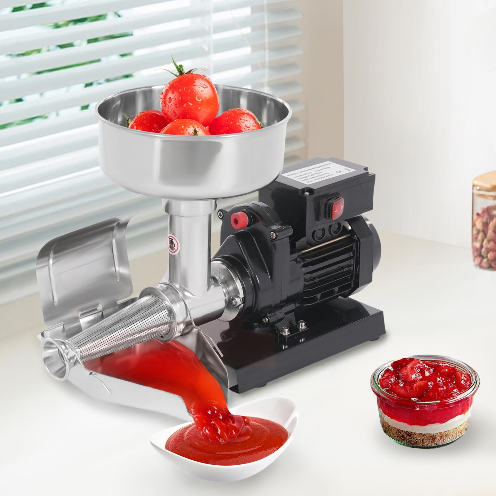 Elektrisch Tomatenpresse aus Edelstahl 450W Professionelle Passiermaschine Elektrisch Beerenpresse Tomaten Passiergerät Für Tomatensauce, Erdbeersauce, Heidelbeersauce und Anderen Marmeladen