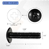 Vista 3 de Mellewell Tornillos de máquina de cabeza abombada 1/4-20 x 2, rosca completa, acero inoxidable 18-8, acabado negro, cantidad 20