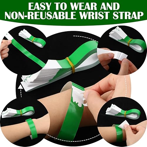 Vista 3 de Tudomro 300 pulseras de papel para eventos, pulseras impermeables de neón, pulseras de identificación de conciertos, bandas de mano, pulseras Verde