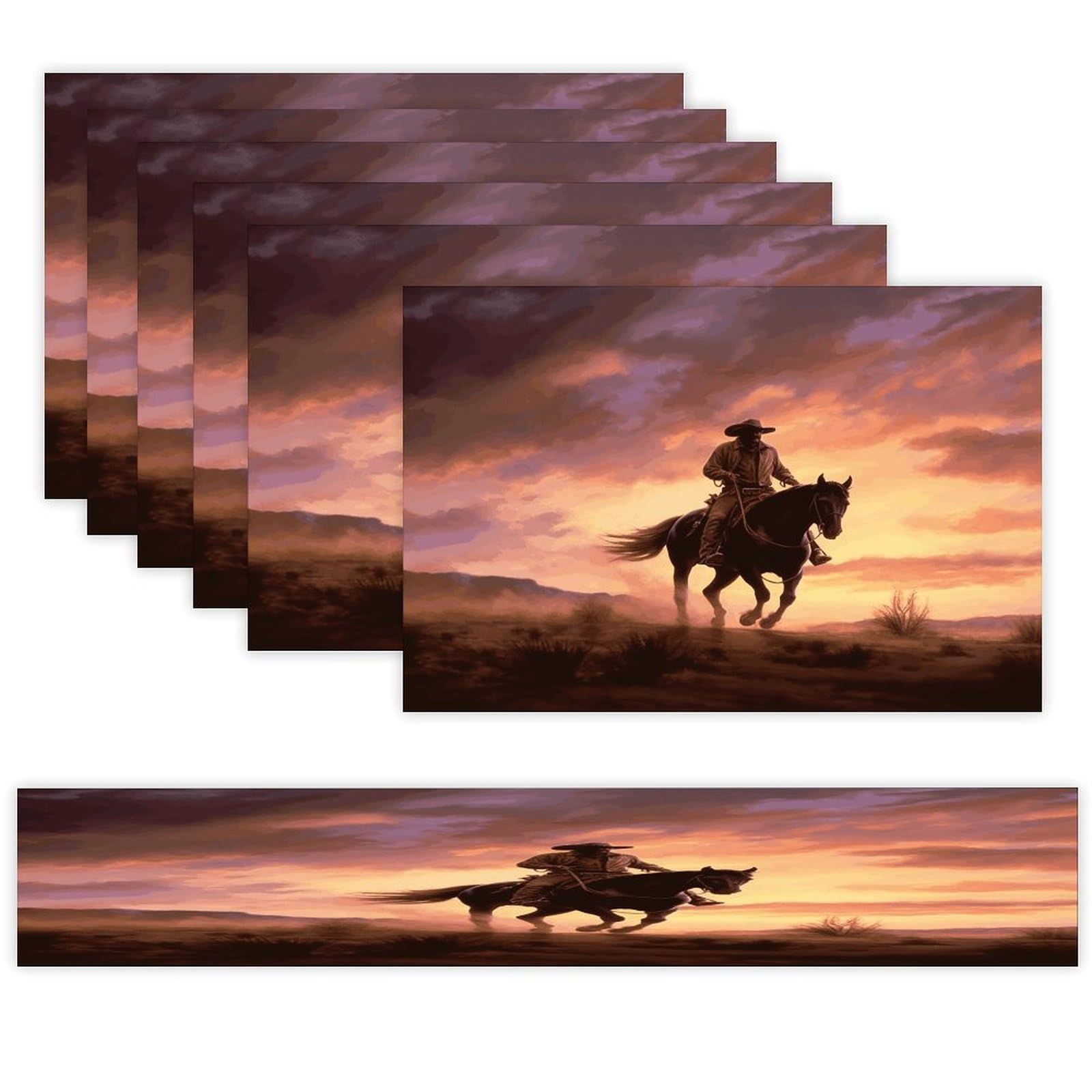 Cowboy West Table Runner and Placemats Set of 6 Heat Resistant Table Runner Place Mats Modern Cloth Table Mat Washable Linen Placemat Festive Reusable Set