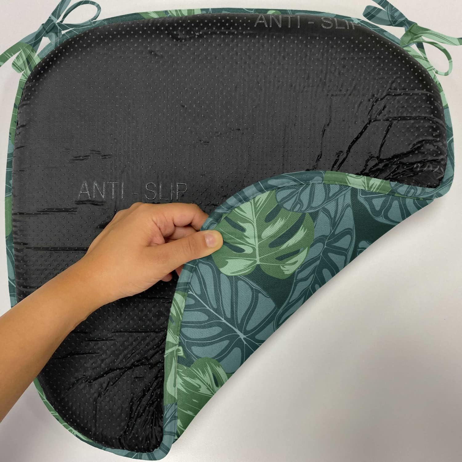 Lunarable Green Leaves Chair Seating Cushion Set of 8, Dark Colored Leafage Rainforest Themed Continuous Pattern Print, Anti-Slip Seat Padding for Kitchen & Patio, 16"x16", Dark Green and Multicolor