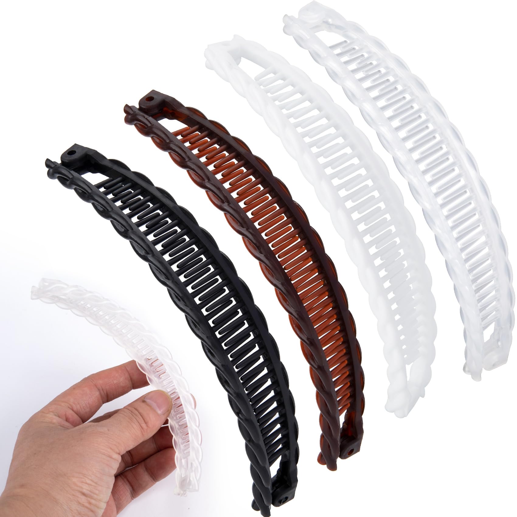 Winsyison 4pcs Banana Hair Clips, Non-Slip Large Hair Claws for Women, Classic Double Combs Hairpin Accessories for Thick Thin Fine Curly Straight