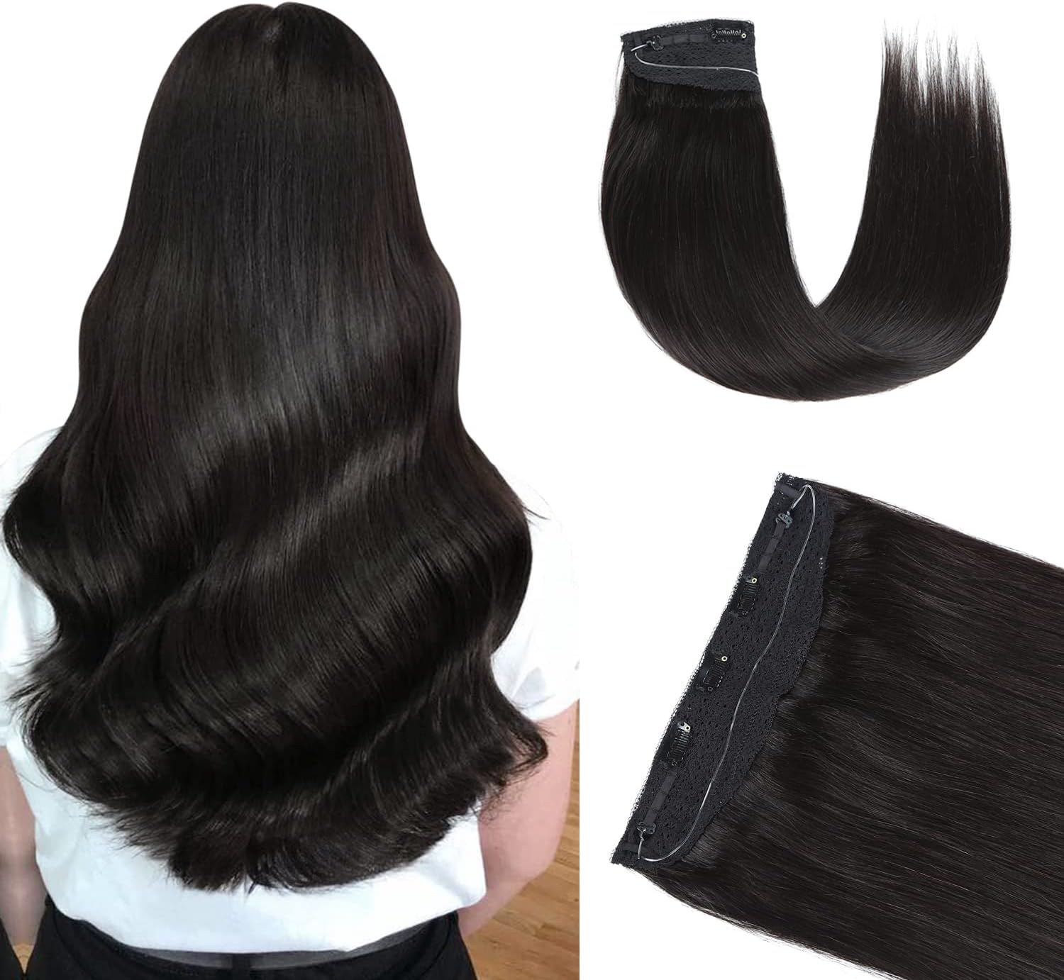 YILITEWire Hair Extensions Human Hair๏ผWire Secret Hair Extensions 20 inches 110g Silky Straight #1B Off Black Hair Extensions Real Human Hair Hair Extensions with Fish Line๏ผ20inch 110g Off Black๏ผ