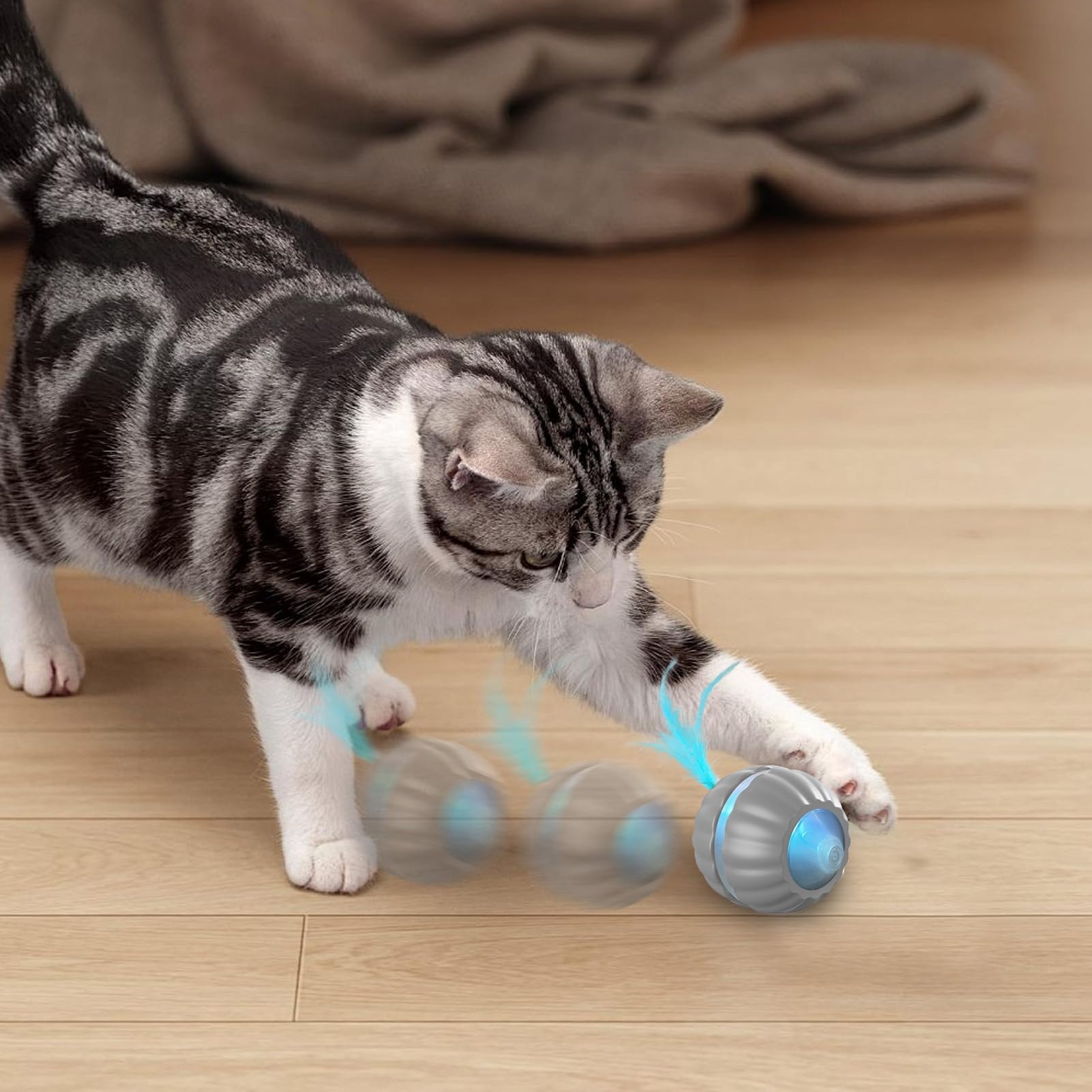 Juguetes para Gatos， Bola interactiva de Juguetes for Gatos en Movimiento automático | Accesorios for Gatitos Inteligentes móvil(Grey)