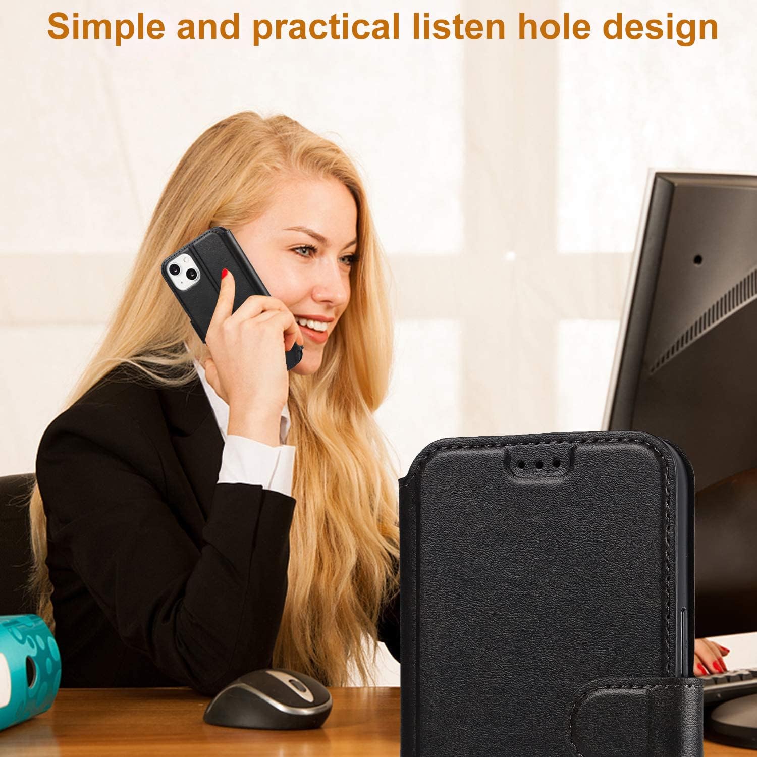 QLTYPRI Case for iPhone 13 Premium PU Leather Simple Wallet Case Card Slots Kickstand Magnetic Closure Shockproof Flip Cover for iPhone 13 6.1 inch - Black - Image 5