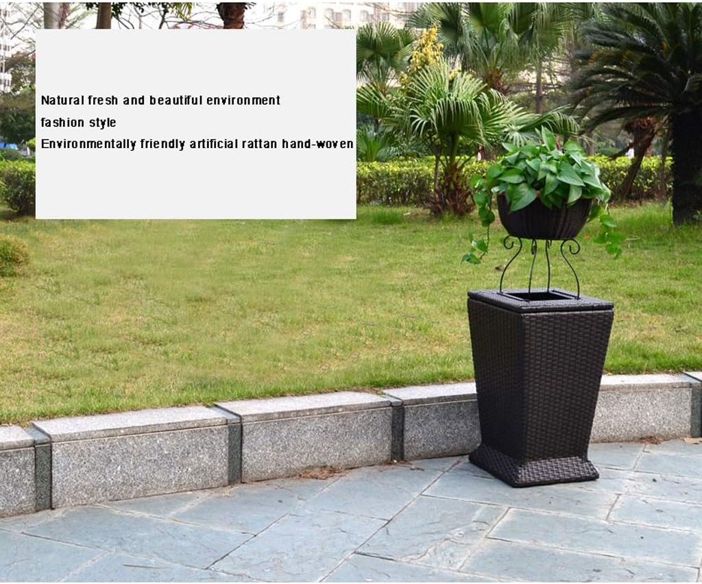 Waste Bins,Outdoor Ashtray Indoor and Outdoor Trash Cans Outdoor Trash Can Resin Wicker Trash Can Withpot for Deck or Patio Outdoor Recyclibin/with Ashtray/a