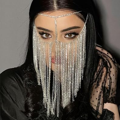 Rhinestone Tassel Veil Masks Women Headwear Face Chains Mask Masquerade Dance Party Costume Face Accessories Jewelry