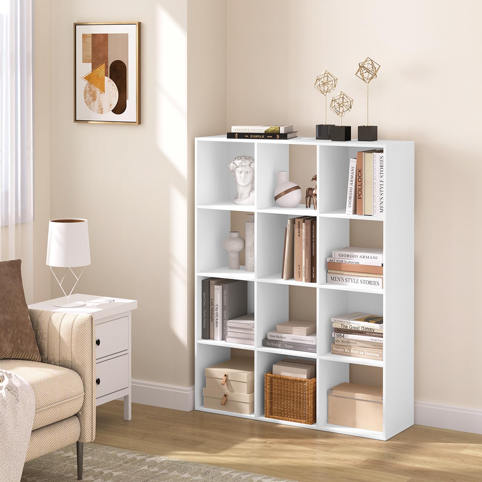 eSituro Bücherregal mit 12 Fächern, Würfelregal, 91x120x29 cm, weiß | Raumteiler Regal offen, Standregal modern, für Wohnzimmer, Kinderzimmer, Büro, Schlafzimmer
