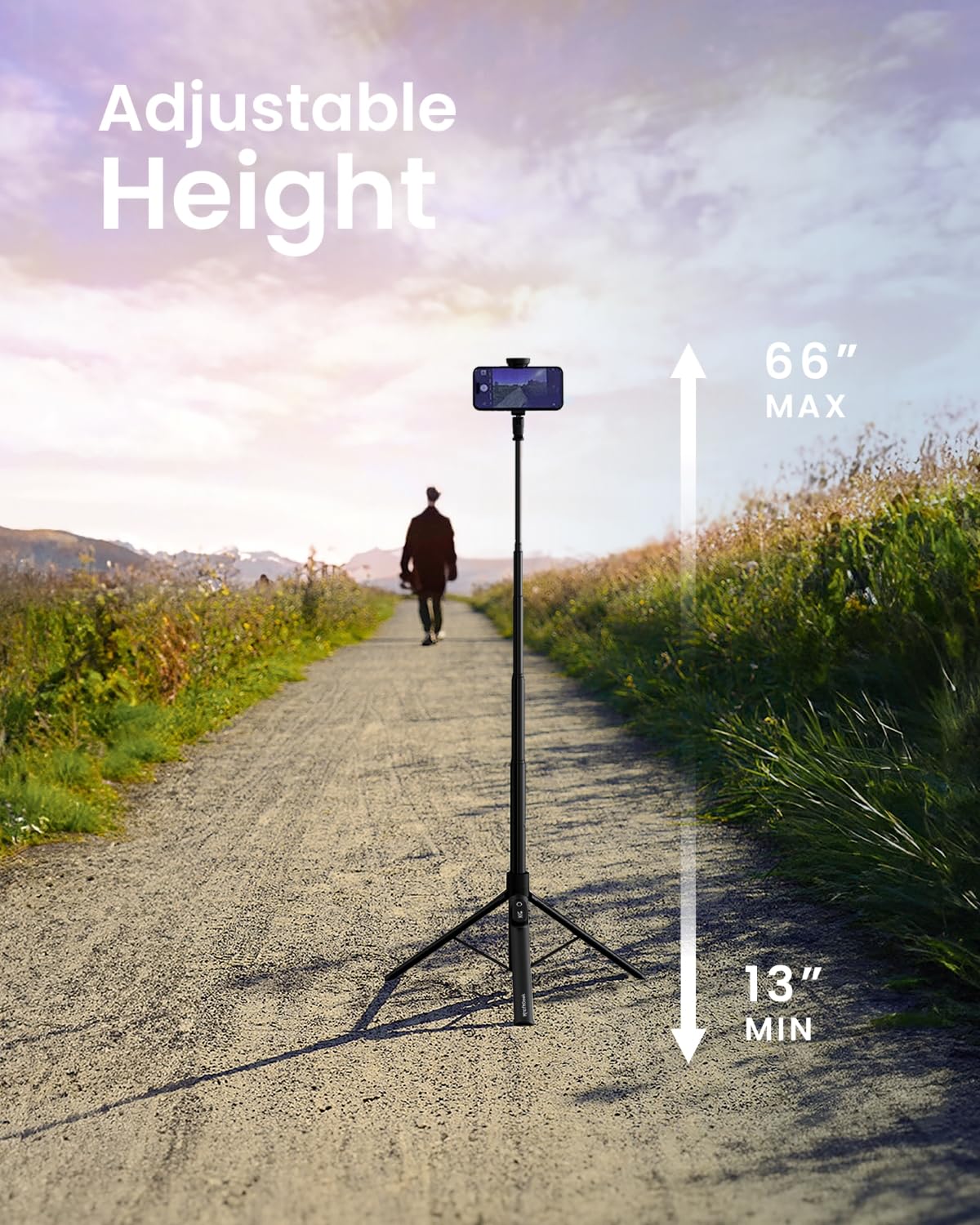 KraftGeek Bastone per selfie con apertura automatica per iPhone, 66" JustTap, treppiede per telefono, nero