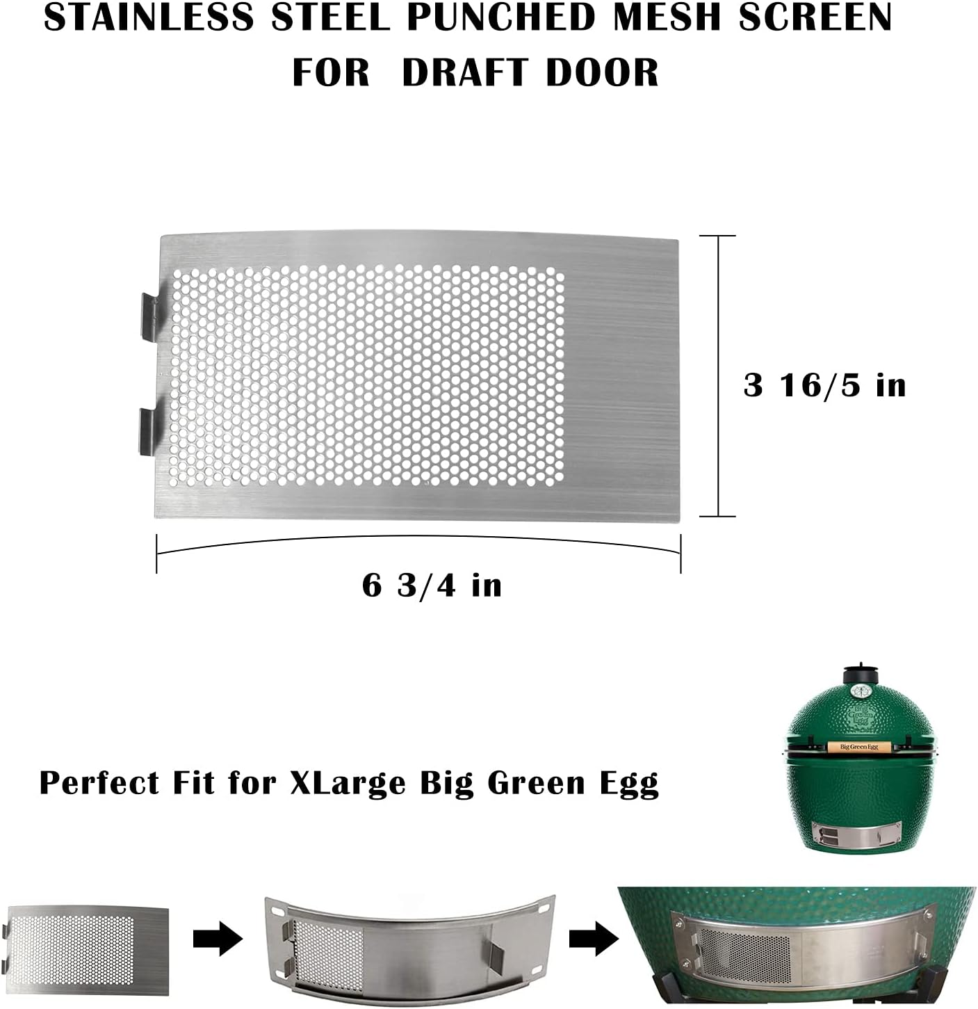 KAMaster Punched Mesh Screen for XLarge Big Green Egg Stainless Draft Door Kamado Grill Accessories Egg Bottom Vent Replacement Punched Metal Panel