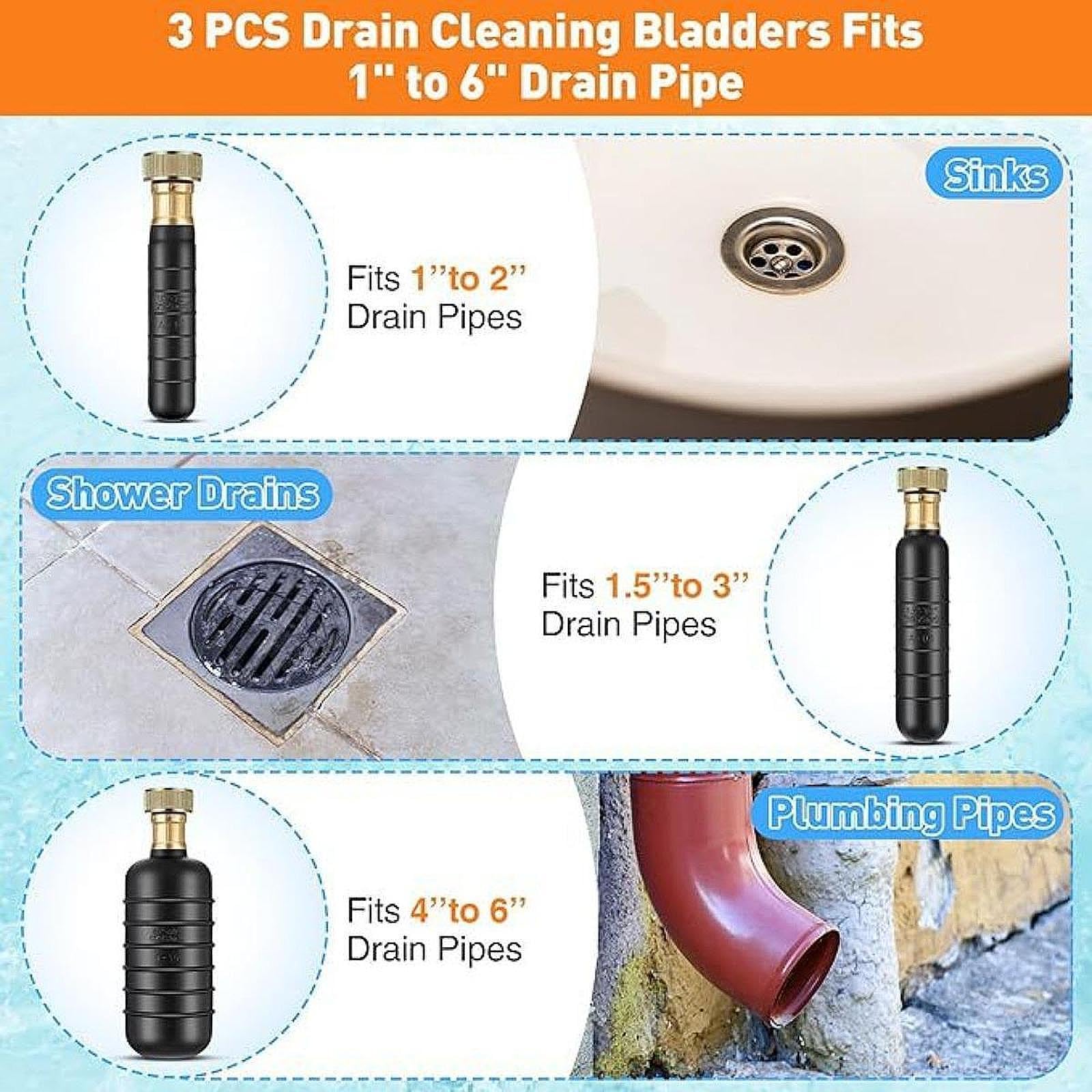 3x Déboucheur de Canalisation en Caoutchouc, Ventouses de Plomberie Professionnelle, Kit de Nettoyage Tuyauterie Multifonction, Compatible Piscine/Cuisine/Douche/Évier, 3x Déboucheur