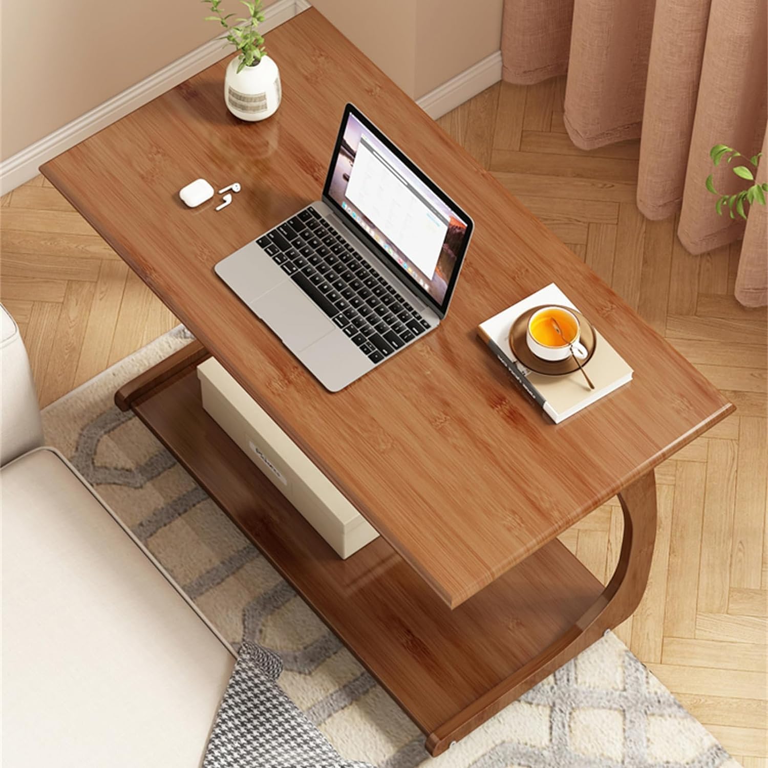 Aimery Office End Table C Shape Bedside Table Nightstand TV Tray Table Mobile Side Table with Wheels, Sofa End Table, with Bottom Shelf, for Bedroom (Size : 70 * 40 * 64CM)