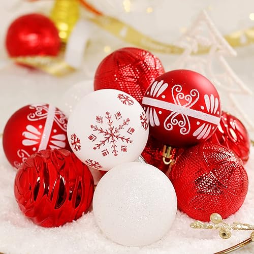 Miniatura 3 de Adornos de bola de árbol de Navidad inastillables de 30 unidades, bolas rojas y blancas de 2.36 pulgadas, juego a granel para decoración de fiestas