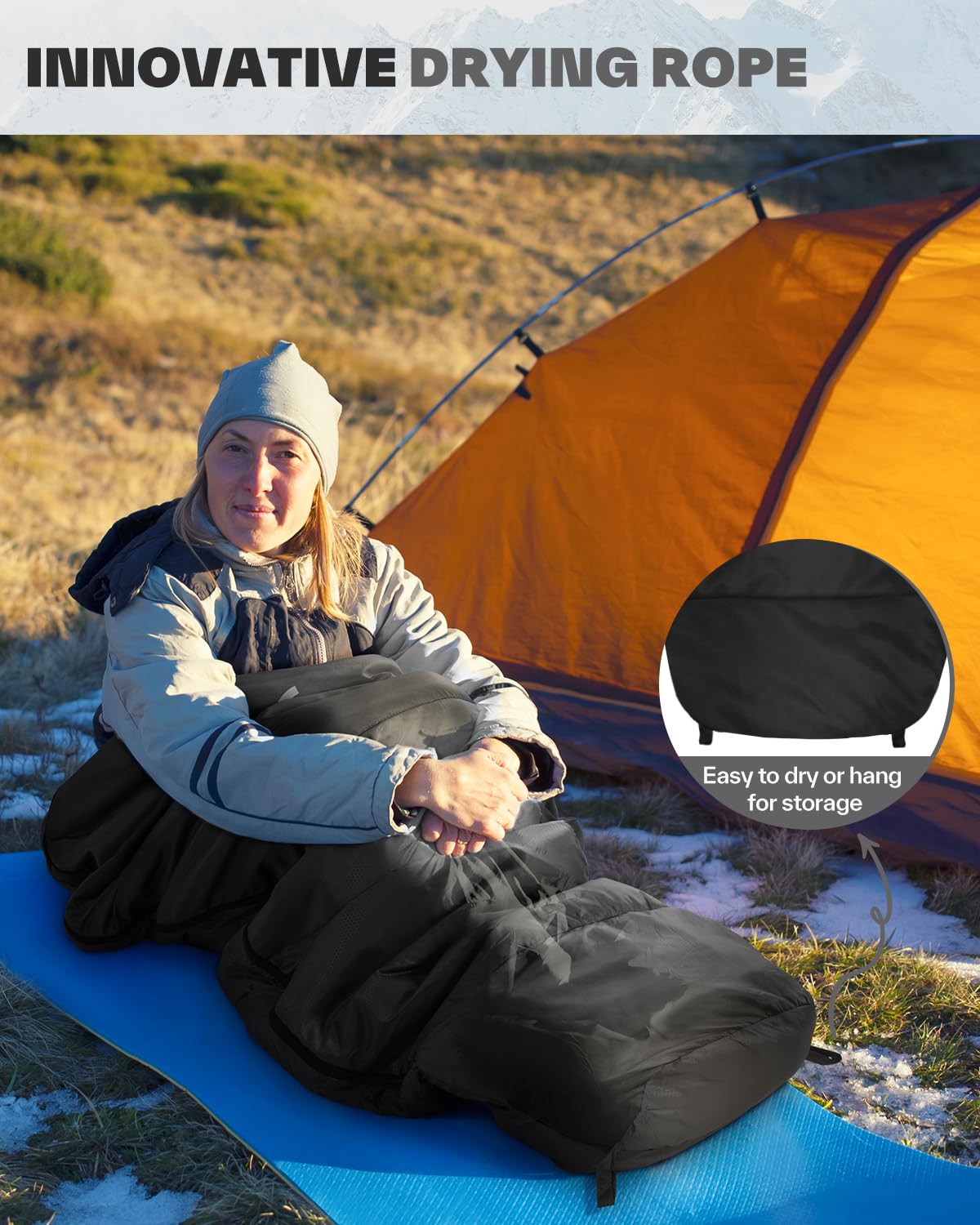 Sportneer Sac De Couchage Portable, Sacs De Couchage De Portables 4 Saisons Avec Trous à Fermeture éclair Pour Les Bras Et Les Pieds, Simple Pour Adultes Randonnée Voyages 20 Degrés, Bleu