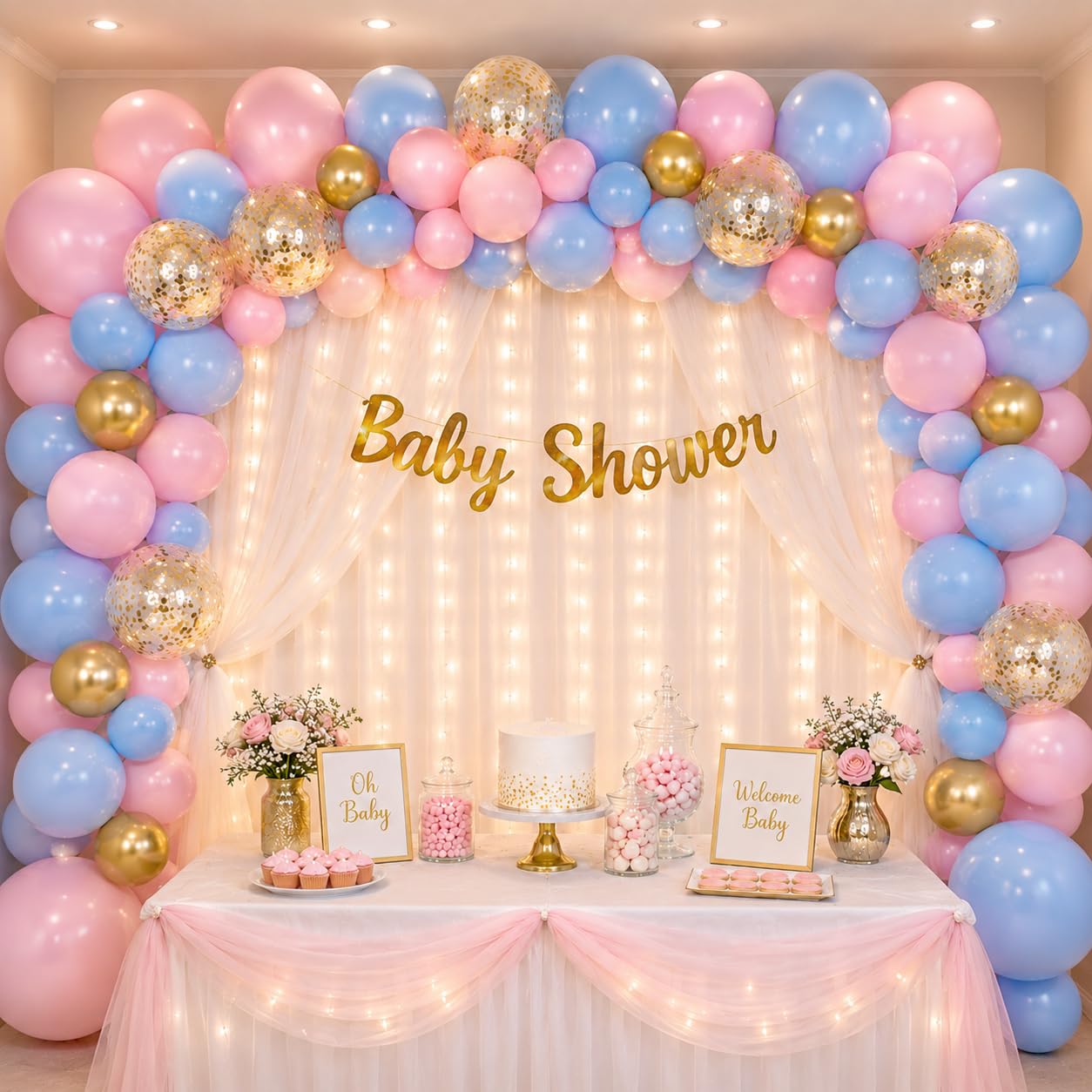 Party Propz Baby Shower Decoration Kit - 48pcs Balloons, Mom To Be Set, White Net Curtain | Traditional Items-image-31