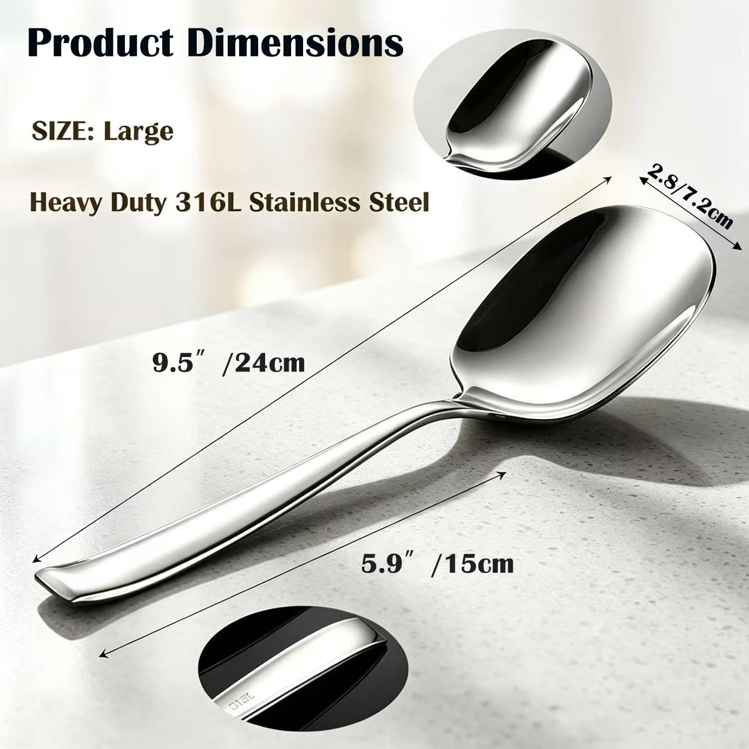 Premium Stainless Steel Serving Spoon - 9.5 Inch -3