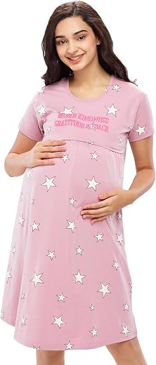 ZEYO Women's Cotton Night Dress Floral Printed Maternity &amp; Feeding Short Nighty Night Gown 5631