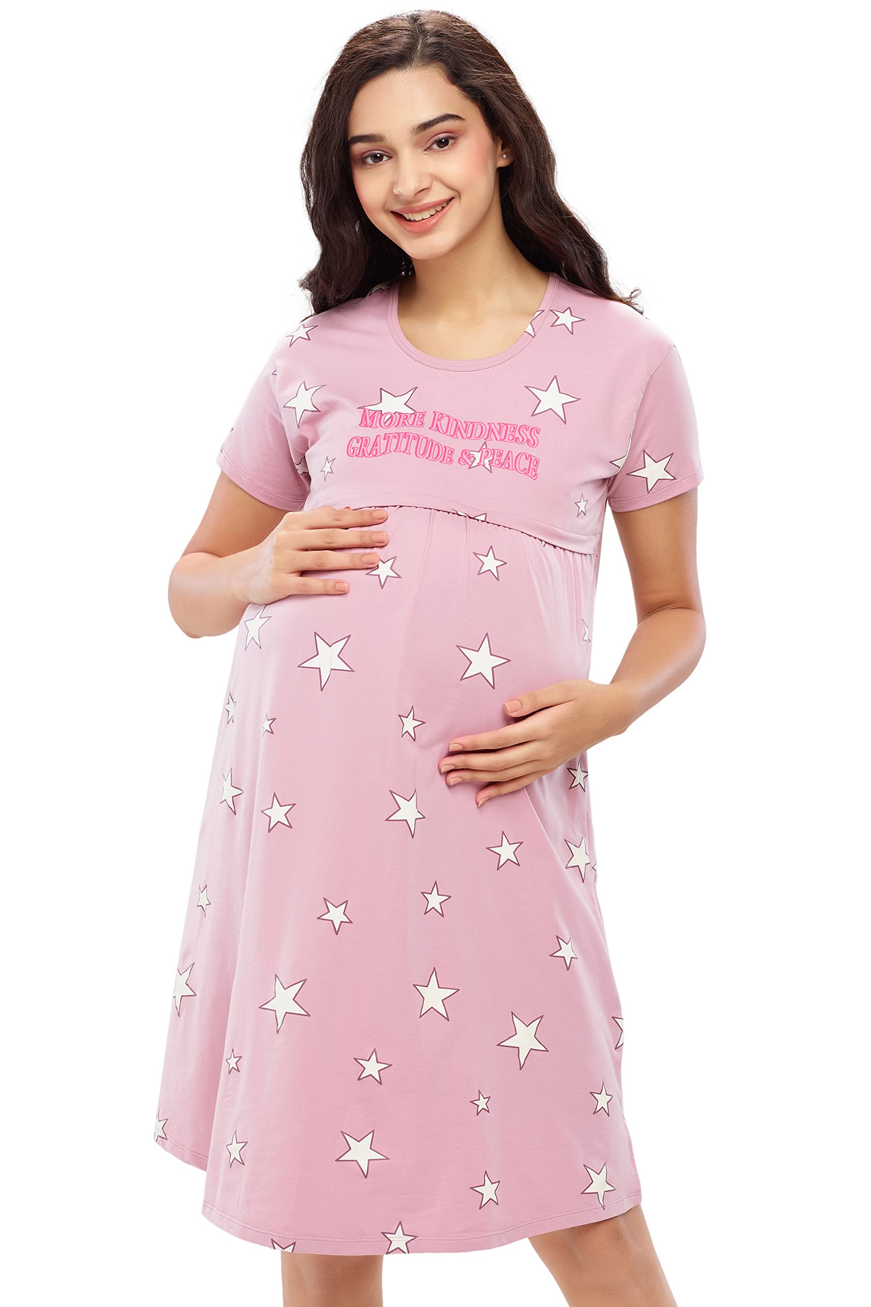 Women's Cotton Night Dress Floral Printed Maternity & Feeding Short Nighty Night Gown 5631-image-38