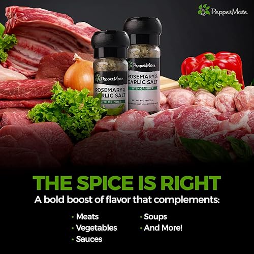 Vista 29 de PepperMate Condimento de sal marina con molinillo - Mezcla en recipiente de vidrio para frescura, especias gourmet de sal marina para barbacoa