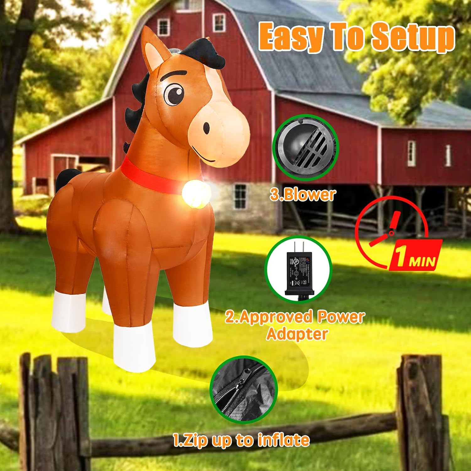 6 FT Long Clydesdale Horse Inflatables Christmas & Spring with Built-in LED Lights, Cute Farm Ranch Inflatable Animals, Blow Up Yard Outdoor Decorations for Garden Lawn Party Holiday - Image 4