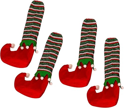 Miniatura 7 de 4 fundas de patas de silla de Navidad, medias de silla de elfo a rayas, calcetines de silla de Navidad, calcetines antideslizantes para patas de