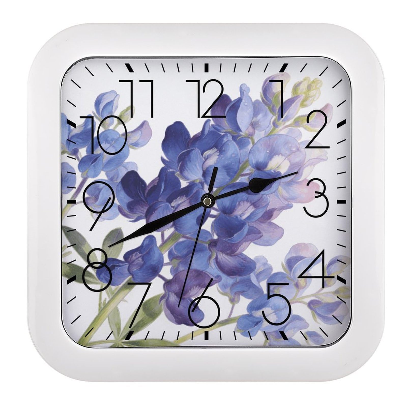 LZQPOEAS Indigo Bloom Square Wall Clock, 10.2 Inch Battery Operated Silent Non-Ticking Wall Clock, Square Analog Decorative Clock for Home Wall Art, Living Room, Bedroom, and Office