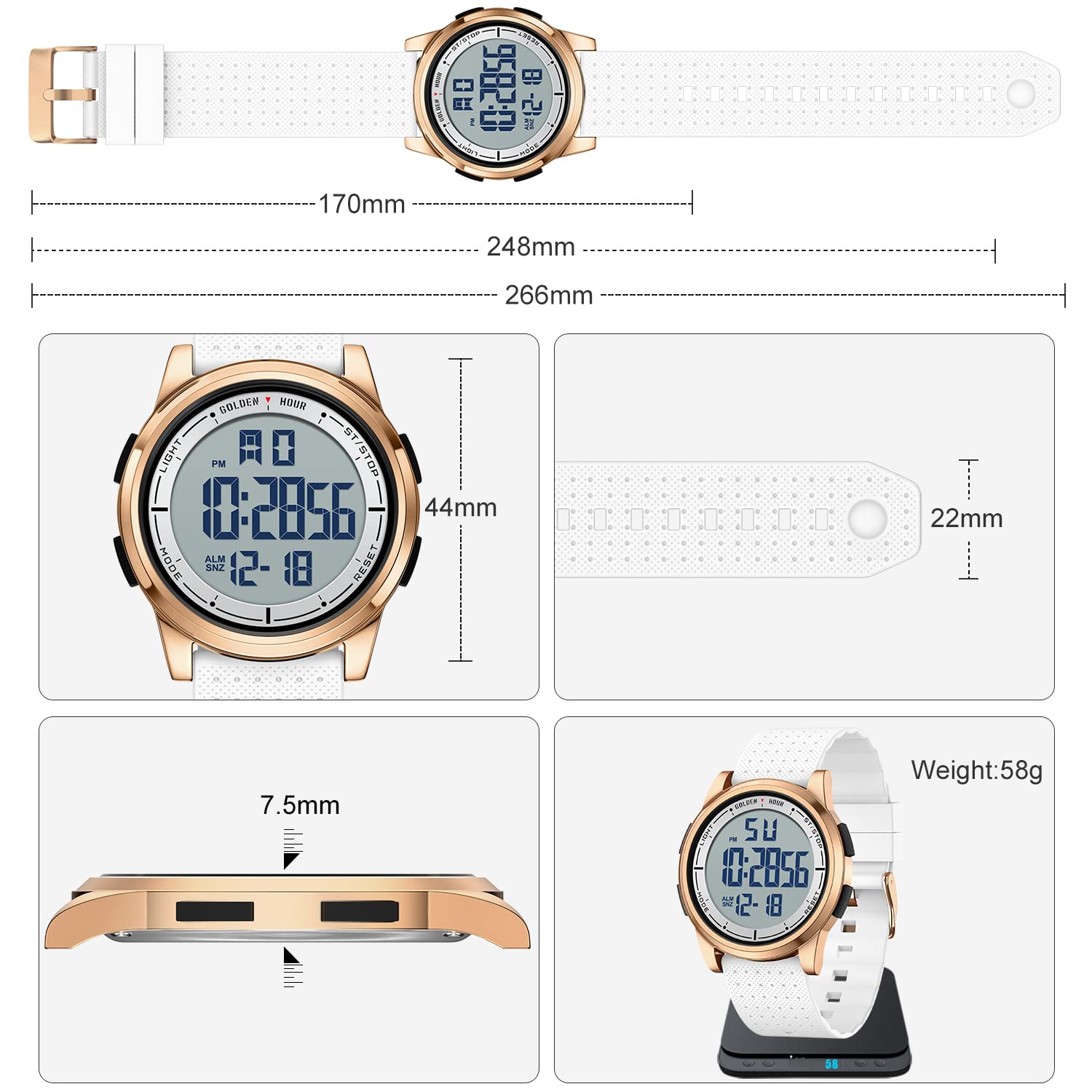 GOLDEN HOUR Ultra-Sottile Minimalista Sport Impermeabile Orologi Digitali Uomo con Display Ampio Angolo Cinturino in Gomma Orologio da Polso per Uomini Donne