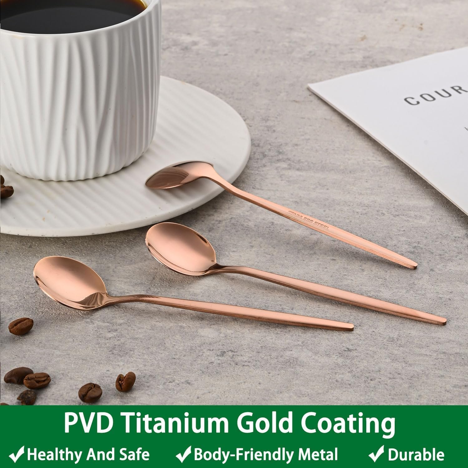 Rose Gold Tea Spoons - 6 Pack Stainless Steel -7